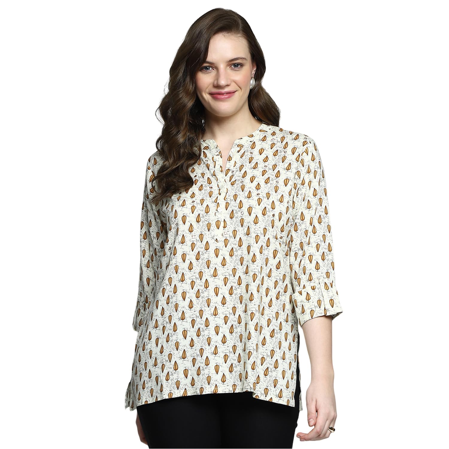 monte carlo Women's Printed Round Neck Top | 3/4 Sleeve Casual Wear | Stylish & Comfortable | Everyday Top Wear for Women-picture-14