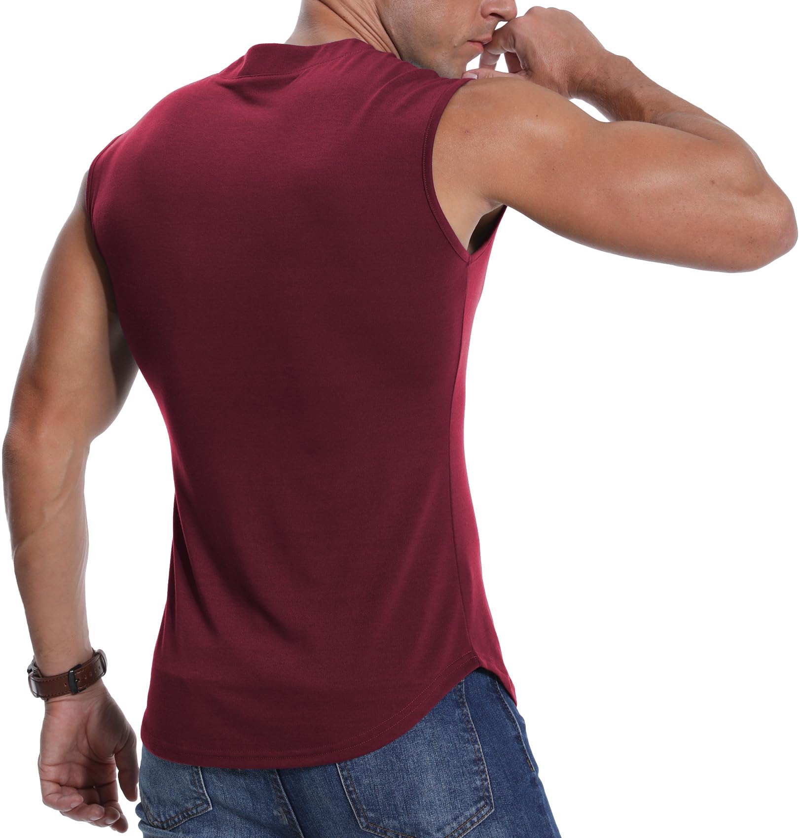 KUYIGO Camiseta Deportiva sin Mangas Henley para Hombre, Camiseta Deportiva Ajustada para Correr