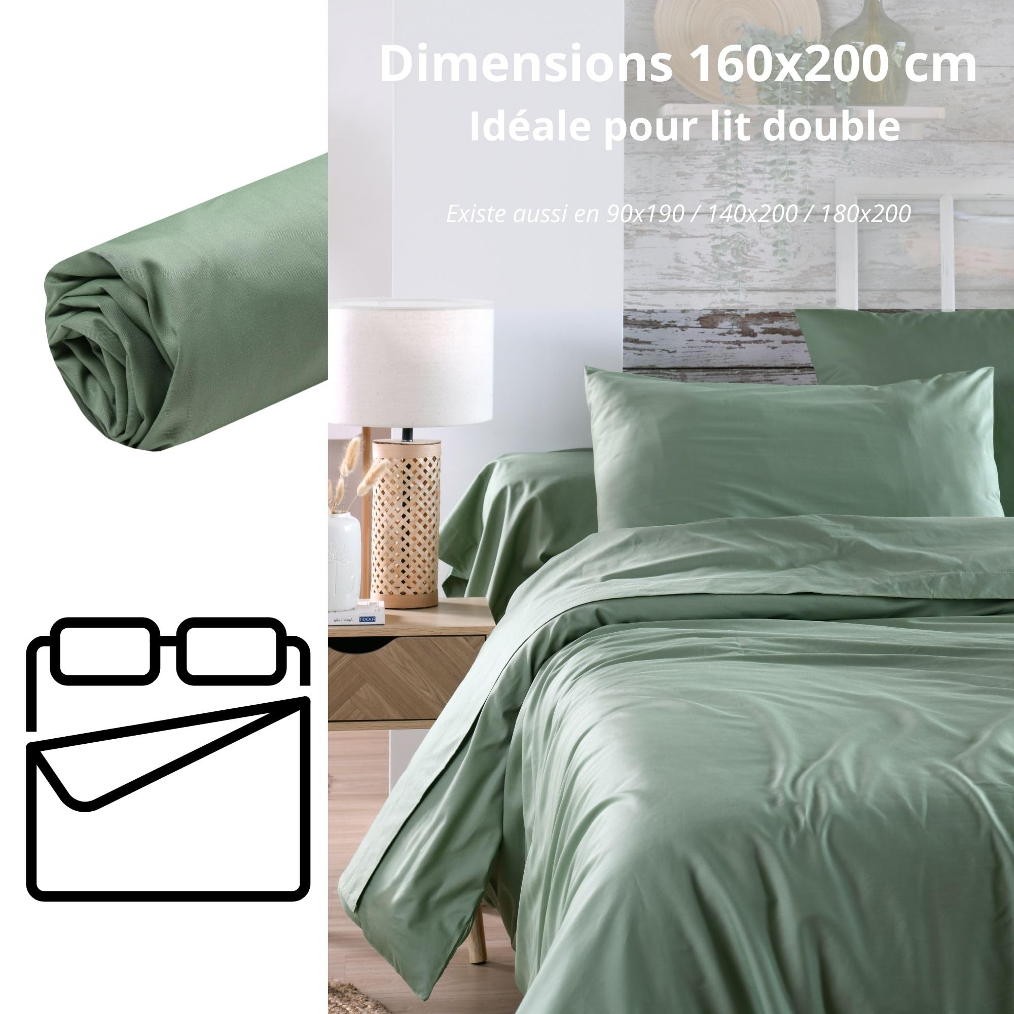 Lenzuolo Con Angoli Elasticizzati 140x200 Cm - 100% Cotone Jersey, Verde - Foto 9