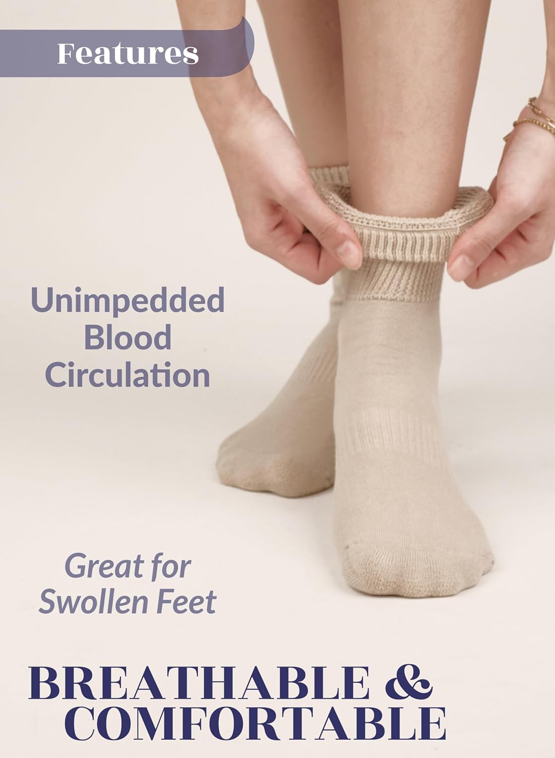 Hugh Ugoli Women's Cotton Diabetic Ankle Socks, Wide, Loose, Stretchy, Seamless Toe, Non Binding Top Semi Cushion, 3-6 Pairs - Image 4