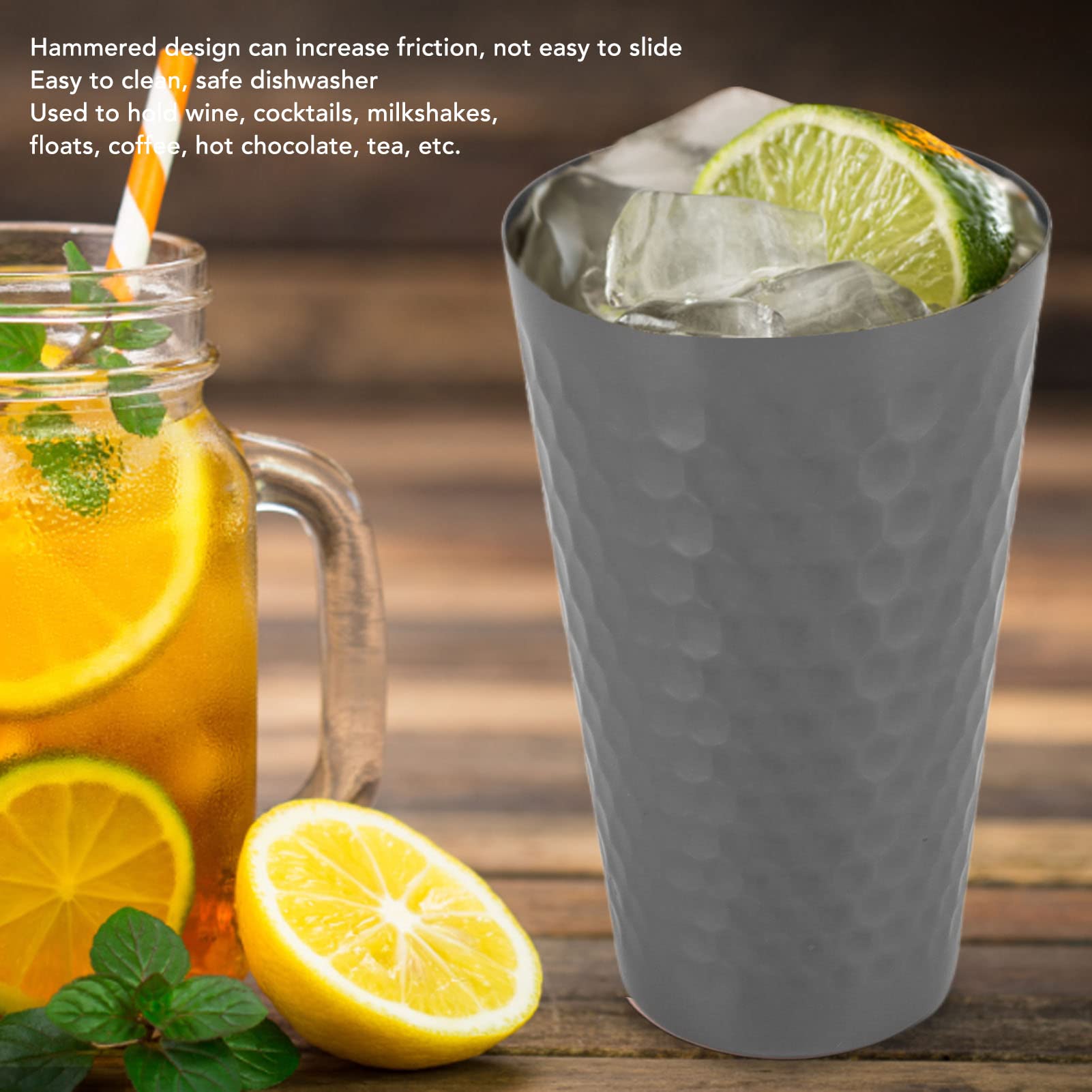 Drinking Cup, 304 Stainless Steel Hammered Multipurpose Moscow Mule Mug for Bar Home,Stainless Steel Cups for Home Restaurant Camping Party (Plating black)