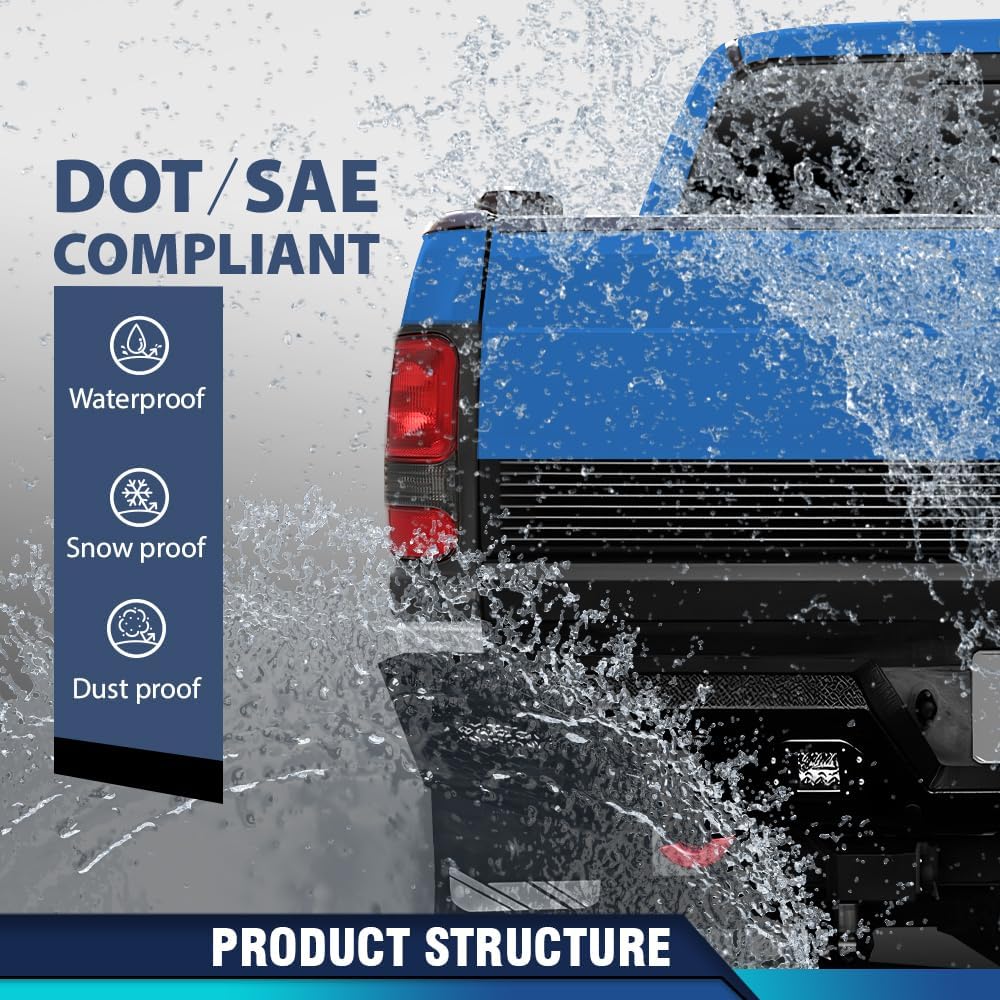 PIT66 Tail Lights Assembly Compatible with Dodge Ram 1500 2500 3500 Truck 1994-2002 Rear Lights Lamps Drive & Passenger Side Red Lens Reverse light Smoke Lens Luz Trasera