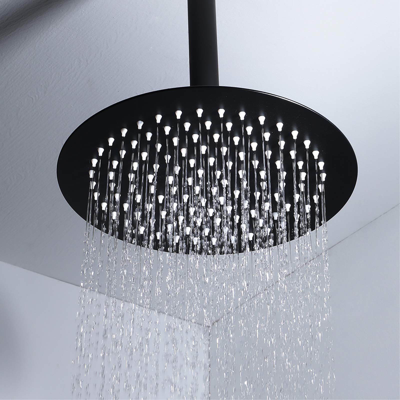 Alcachofa de Ducha, 10 Pulgadas Ronda Alcachofas Fijas para Ducha de Alta Presión 304 Acero Inoxidable Ultra Delgado Negro Rociador Ducha Efecto Lluvia