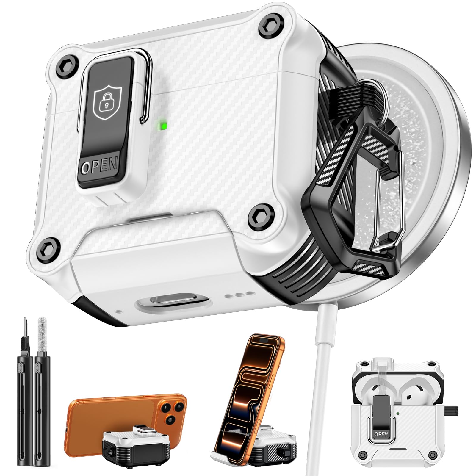 Inesore for AirPods 4 Case with Secure Lock (White)
