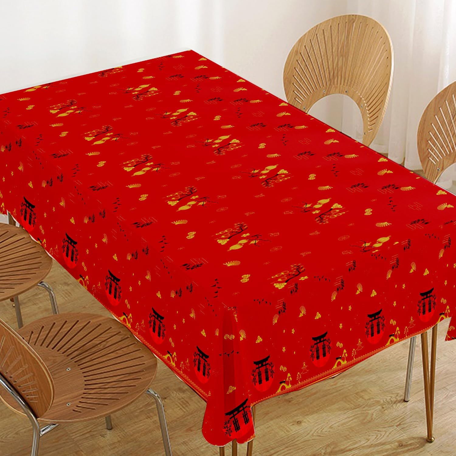Hibachi Birthday Party Decorations, 3PCS Hibachi Tablecloth Plastic Disposable, Japanese Style Table Cloth Birthday Supplies Rectangle, Asian Chinese Tablecover Table Supplies (108x54 Inch)