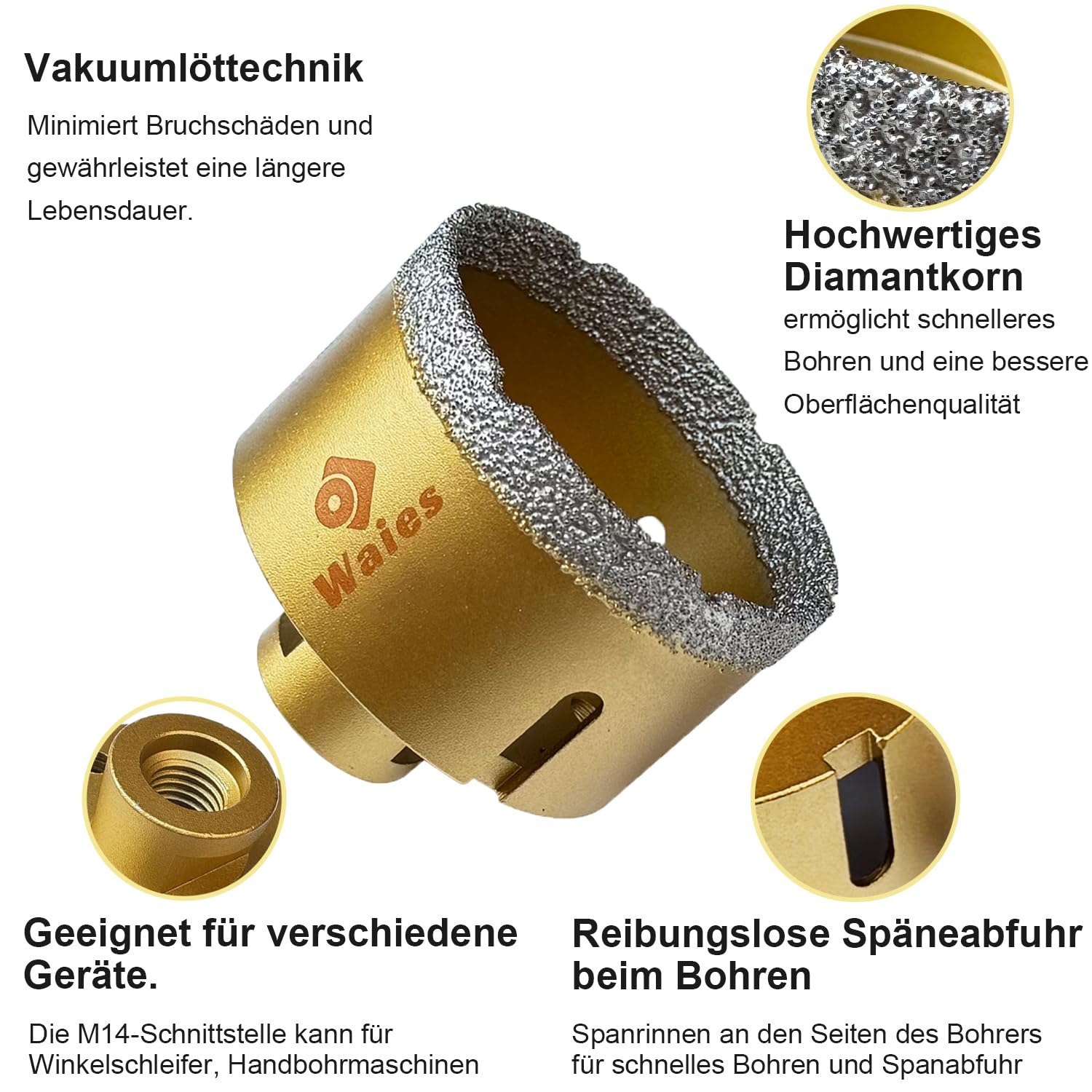 Diamentowe wiertło suche M14, wiertło do płytek, diamentowe wiertło – otwornica do ceramiki, granitu, porcelany, płytek, gresu, muru, marmuru (110 mm)