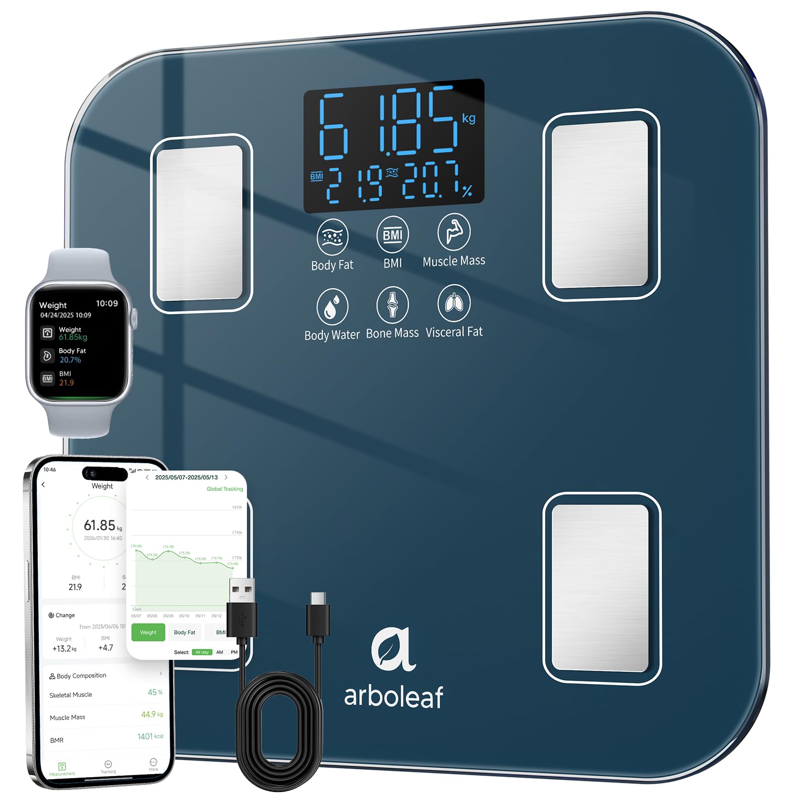 arboleaf Körperfettwaage Digitale Personenwaage Smart Scale für Körpergewicht und BMI