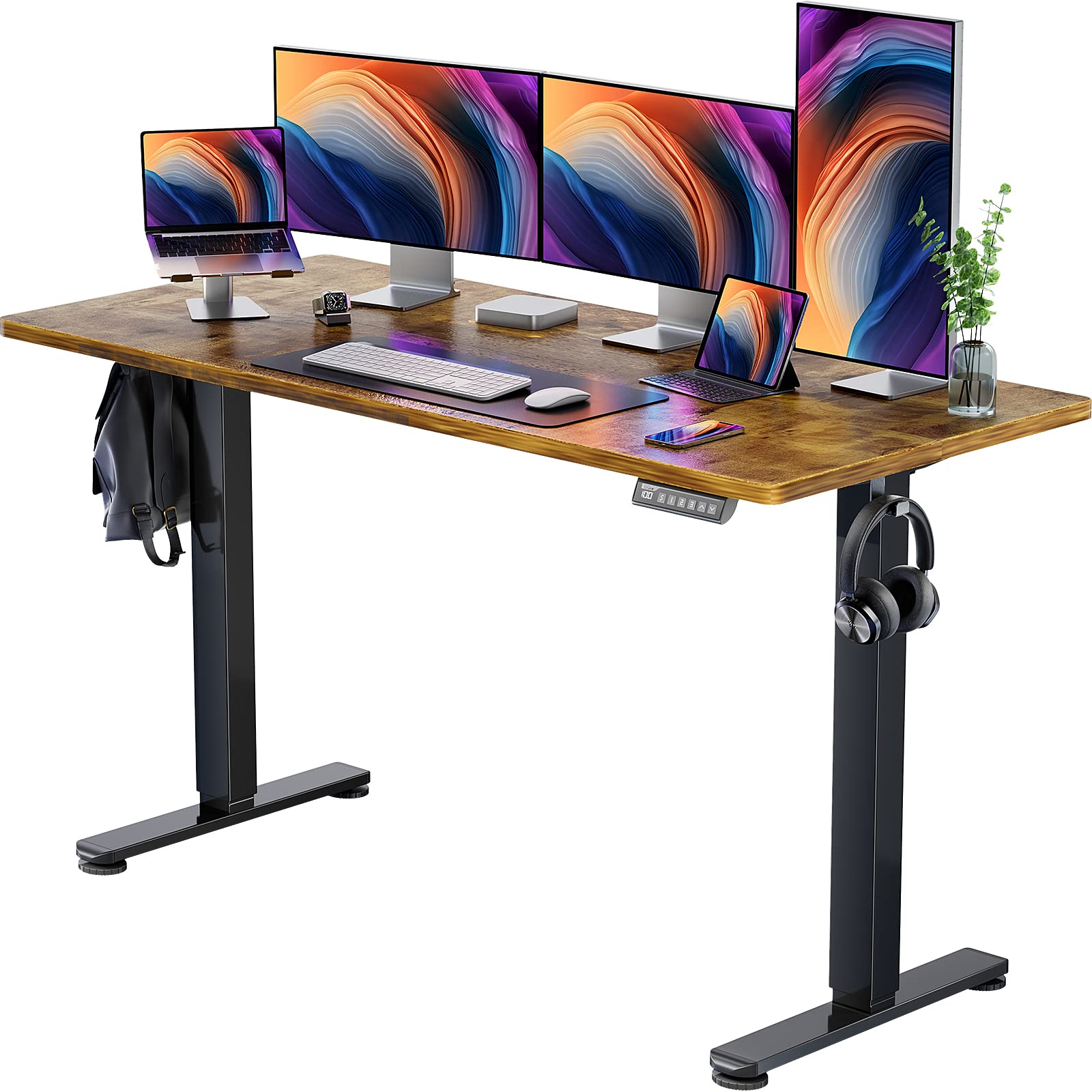 ErGear Height Adjustable Electric Standing Desk, 63x 28 Inches Sit Stand up Desk, Large Memory Computer Home Office Desk (Vintage Brown)