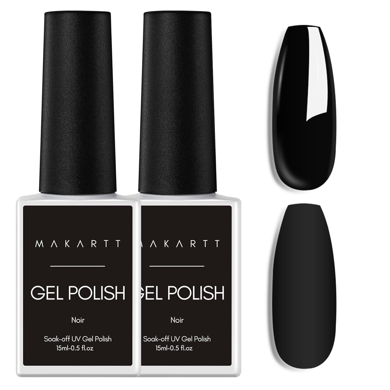 Makartt Gel Nagellack Set - 2 Stück 15ml Gel Nail Polish Schwarz Gelnagellack für UV Lampe Soak Off Reine Farben Schellack Nagellack für DIY Maniküre Nail Art Design Home Salon,Noir