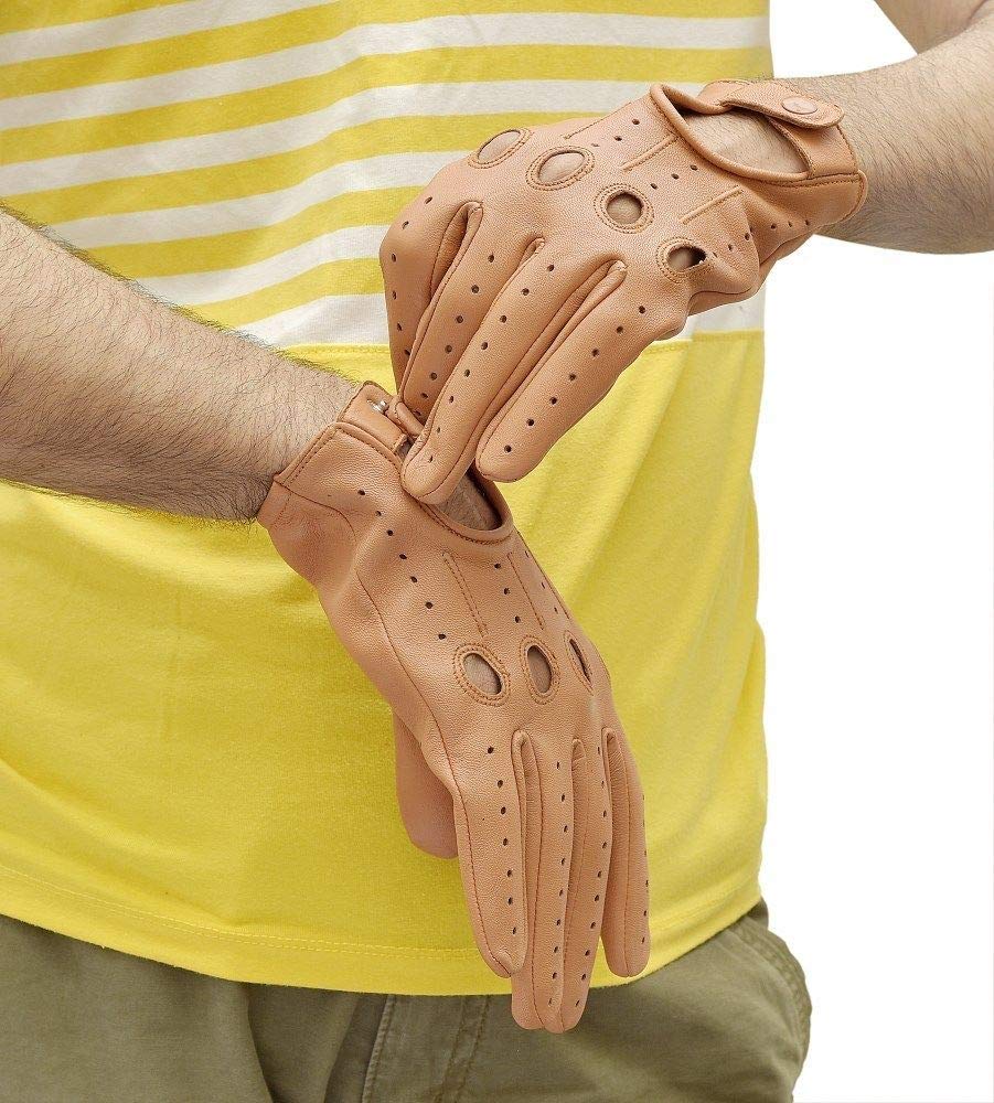 Genuine Leather Driving Gloves (Tan, Large)