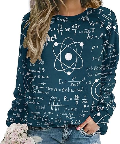 Physical Mathematics Science Formula Women's Long Sleeve Sweatshirt Print Raglan Shirt Round Neck Sweater Casual Tops