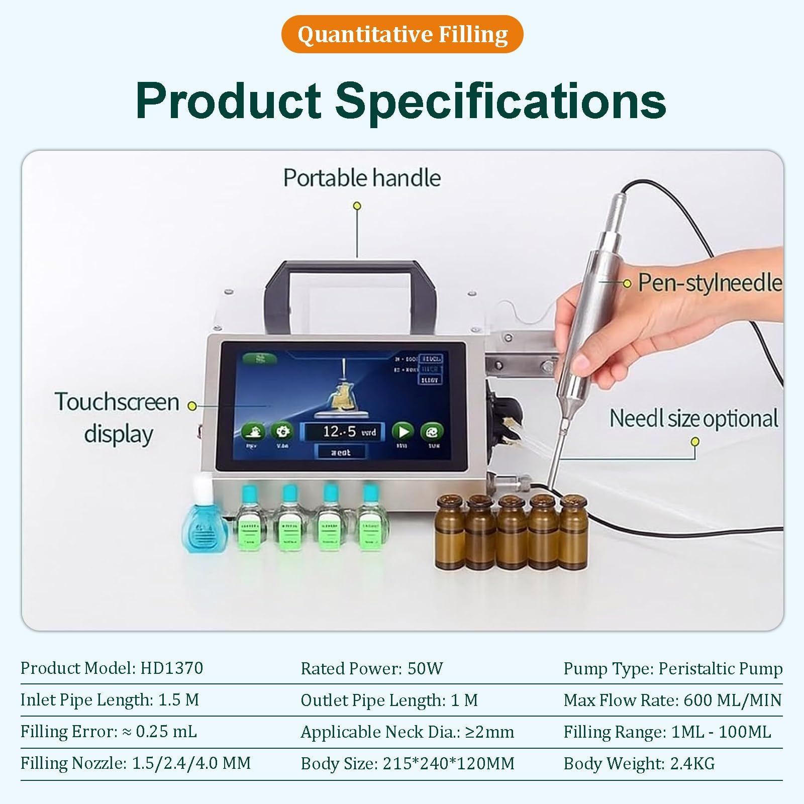 Riempitrice automatica per bottiglie con pannello touch, design in acciaio inossidabile per oli essenziali, profumi, miele, ideale per aziende domestiche e piccoli produttori