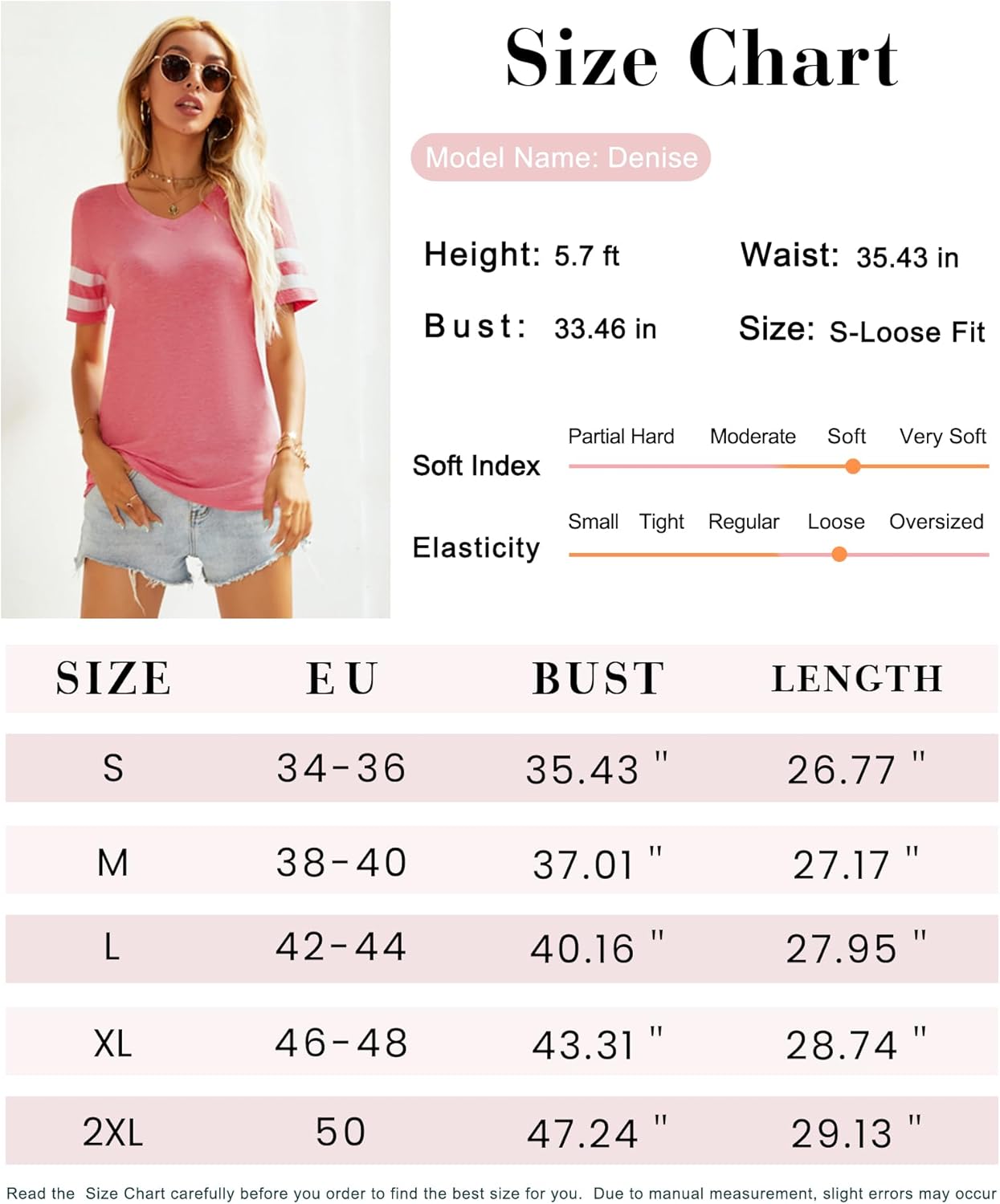 Molerani T-Shirts for Women, Short-Sleeve V-Neck Striped Summer Tops, Casual Loose Tee, Black, Size S-2XL - Image 6