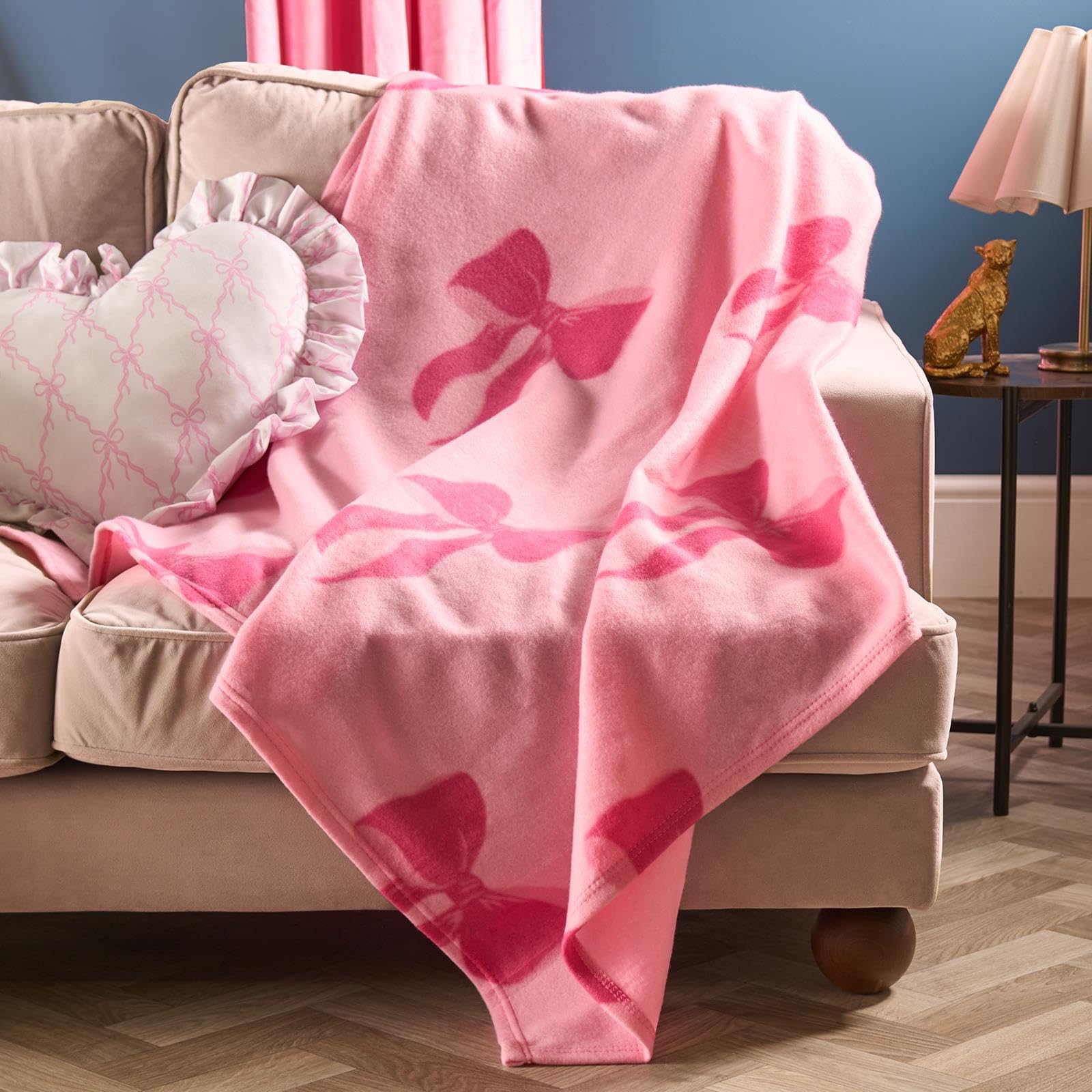 Ohs Women's Hot Pink Bow Print Fleece Blanket Pink Throw, Super Soft Warm Cosy Polar Throws For Sofas Bed Settee Decorative Throw Blanket Fluffy Single Bed Throws, - 120 X 150Cm