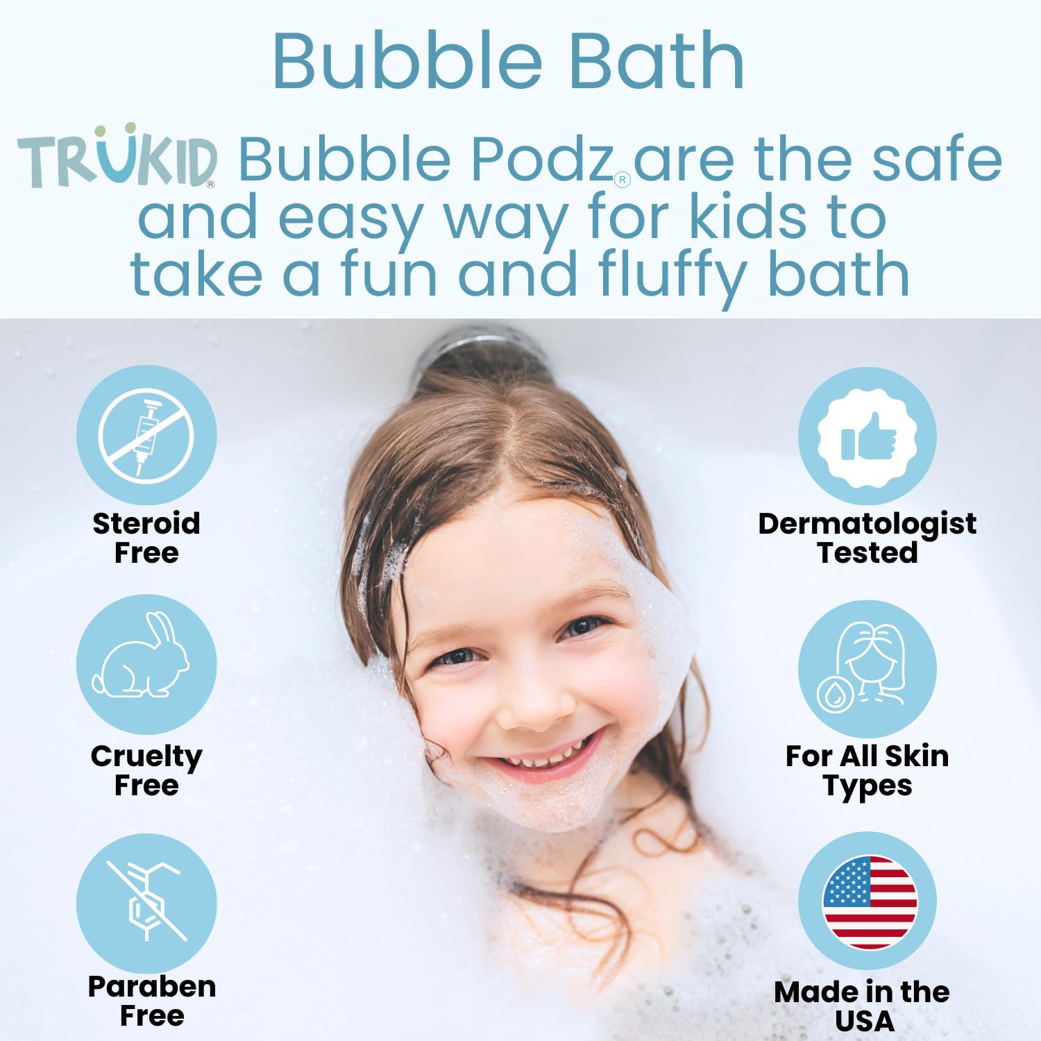 TruKid Bubble Podz | Bubble Bath for Toddlers 1-3, Baby & Kids | Makes Big Bubbles, Balanced pH 7 Kids Bubble Bath Bomb, Vanilla Bubble Bath Kids, Baby Bubble Bath (24 Count (Pack of 1), Vanilla)