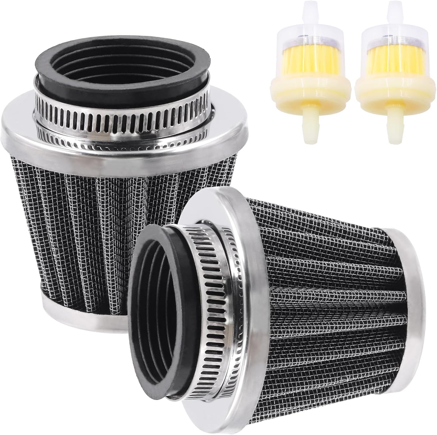 4Pcs 42mm Motorcycle Air Filter with Fuel Filter, Motorcycle Air Filter Cleaner Motorcycle Scooter Air Intake Filter Cleaner for Honda Yamaha Kawasaki