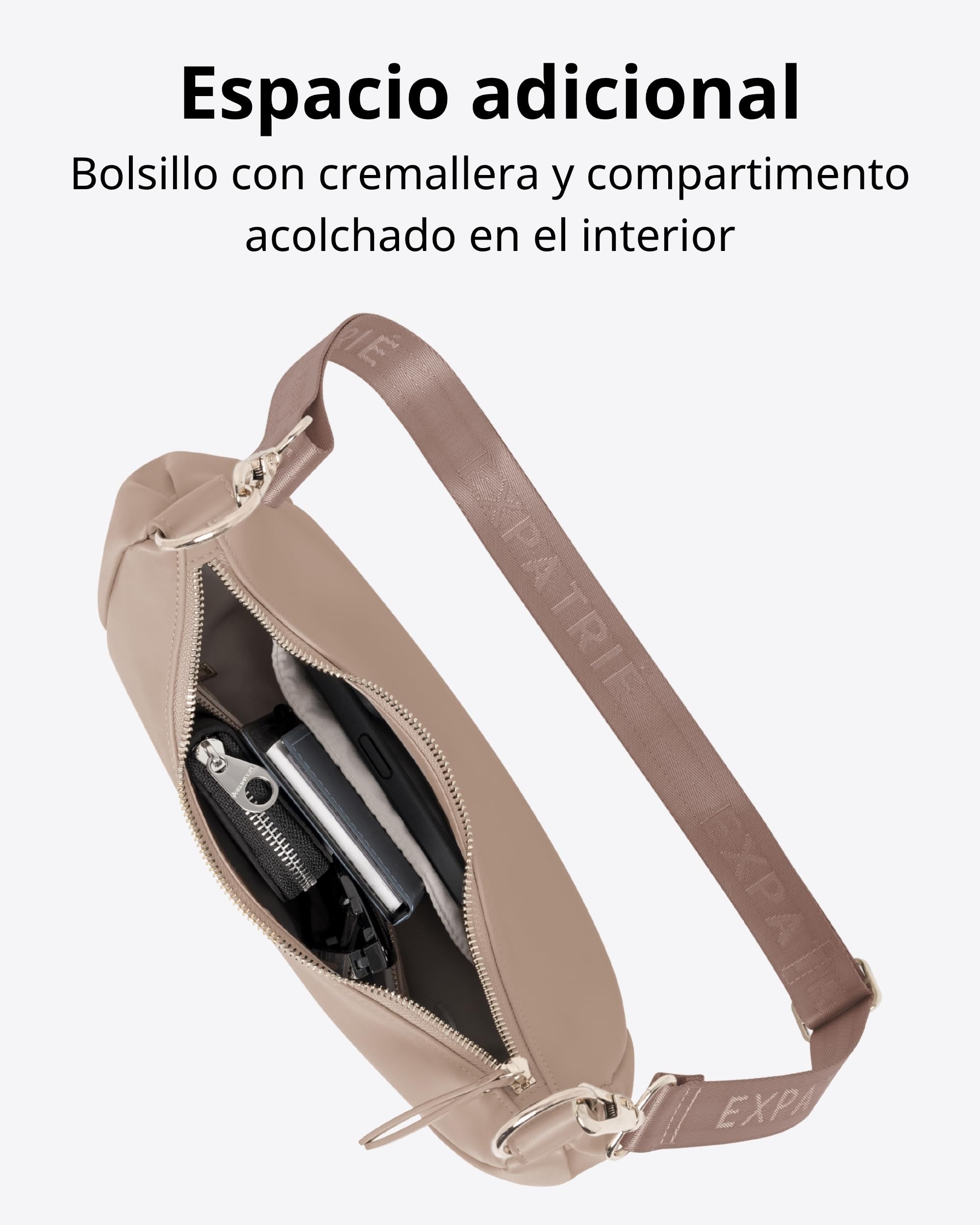 Expatrié Bolso Bandolera Mujer - Lea Small - Half Moon Bag - Riñonera de Media Luna - Bolso de Hombro Redondo de Piel Vegana - Repelente al Agua