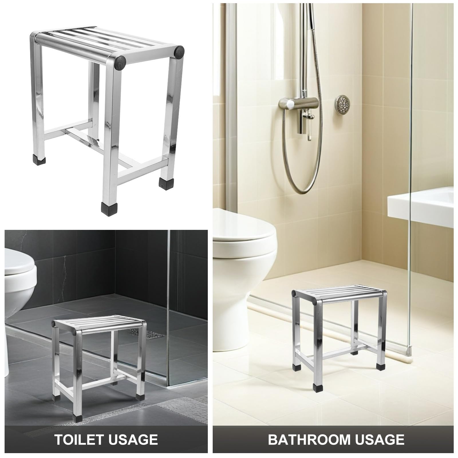 Taburete de Ducha para Baño de Acero Inoxidable, Plata