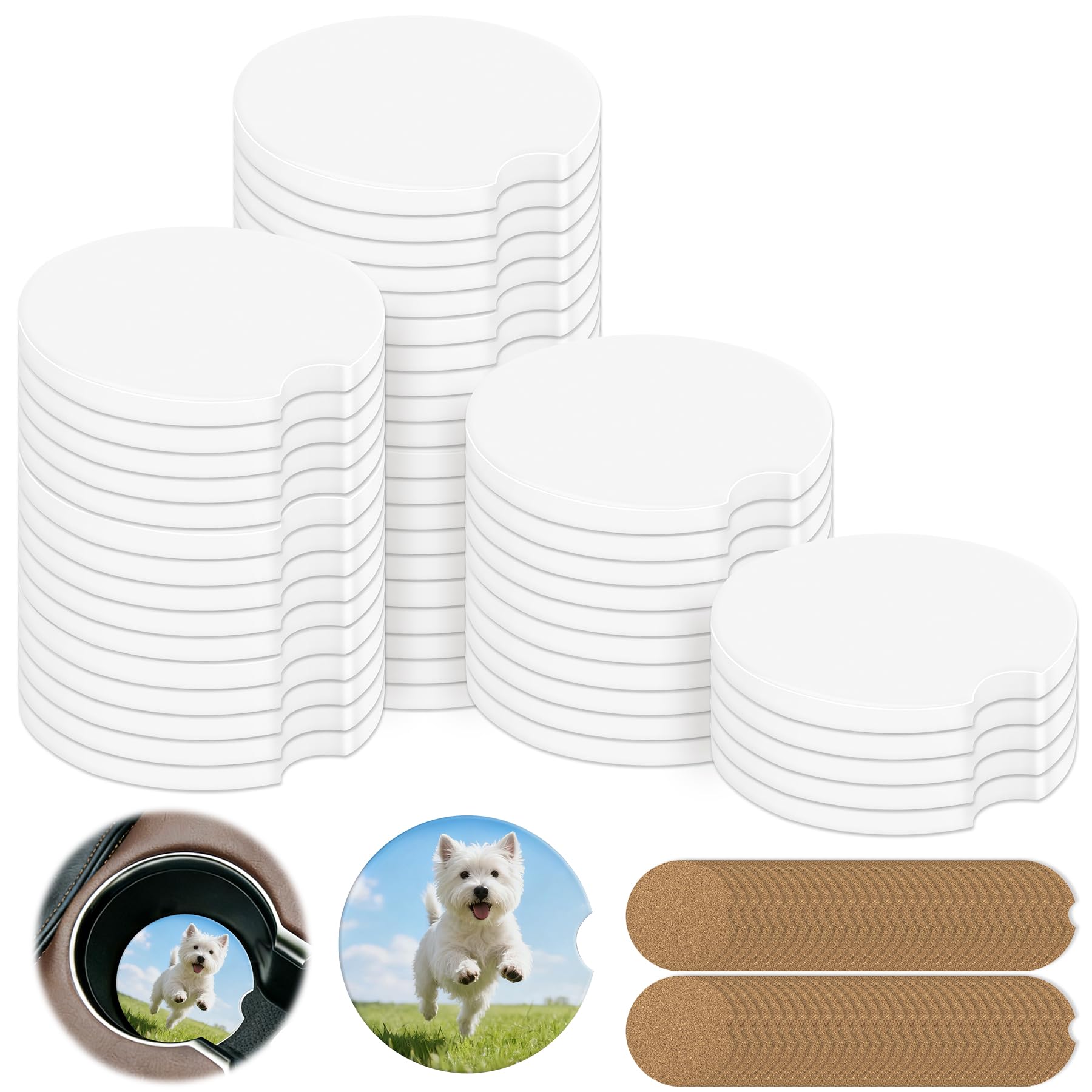 Photo 1 of ***MISSING PARTS***
50 PCS Sublimation Car Coasters Blanks Ceramic Tiles Bulk, 2.6 IN Ceramic Car Coasters with Finger Notch for Easy Removal 50 Cork Sticker Back, Round Coaster Sublimation for Heat Transfer DIY Painting