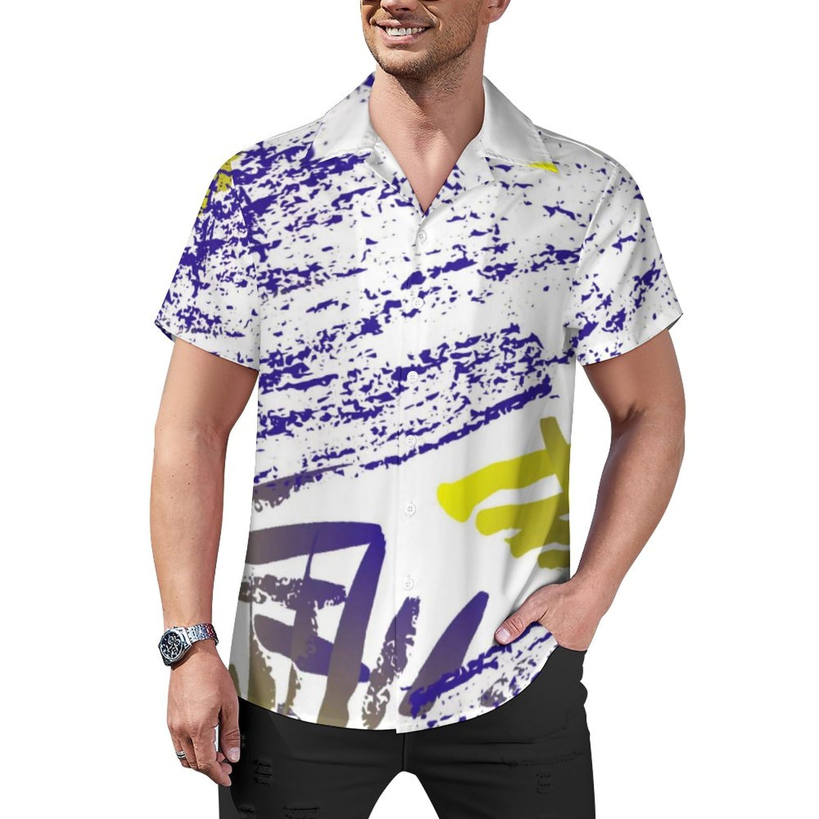 DIYYAO Men's Hawaiian Floarl Shirts Printed Short Sleeve Shirt Button Down Tropical Holiday Beach Shirts