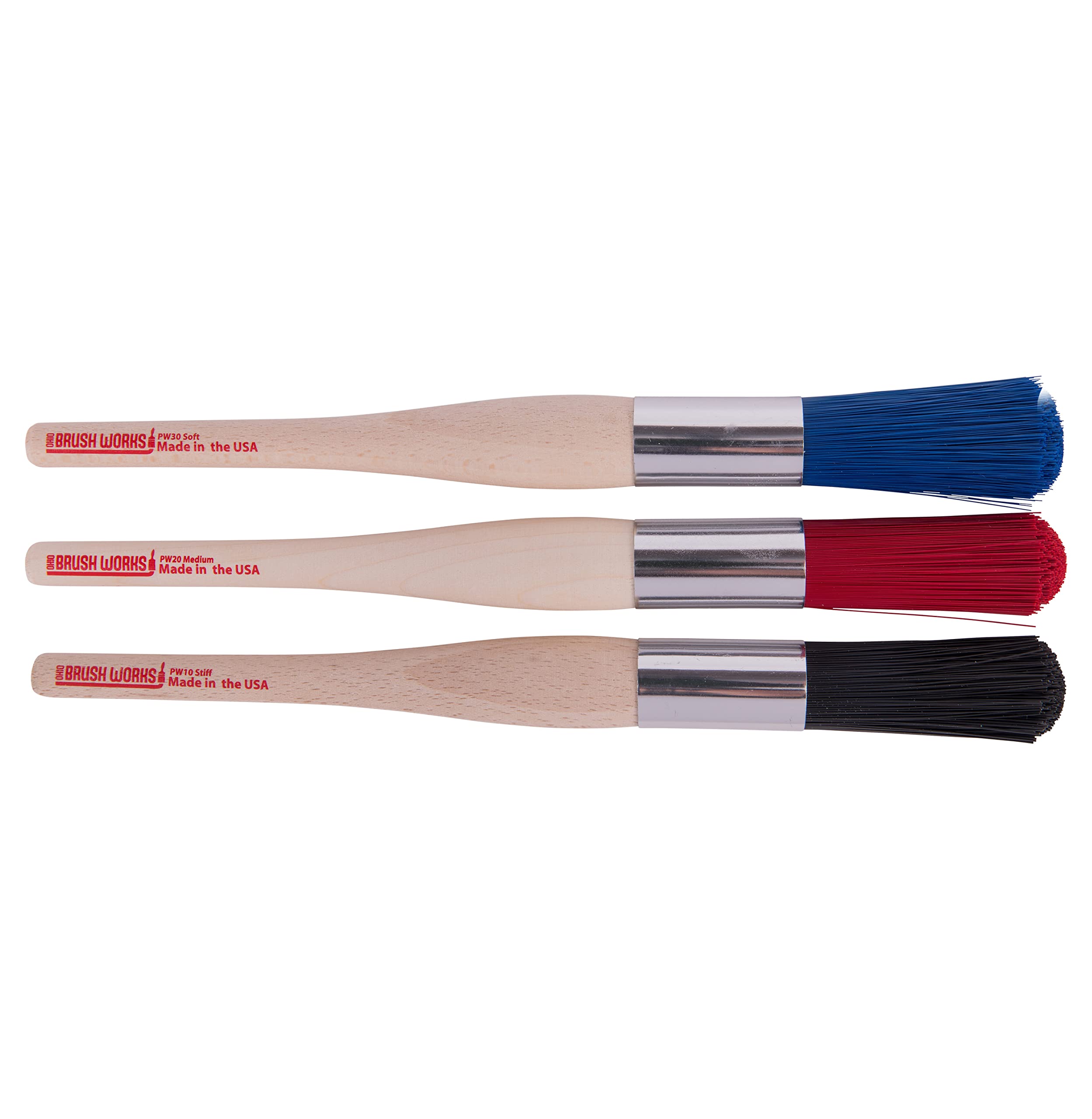 Parts Cleaning Brush, Handmade in The USA, Home and Auto Use, Solid Ergonomic Wood Handle (3 Pack - Soft, Medium, Stiff)