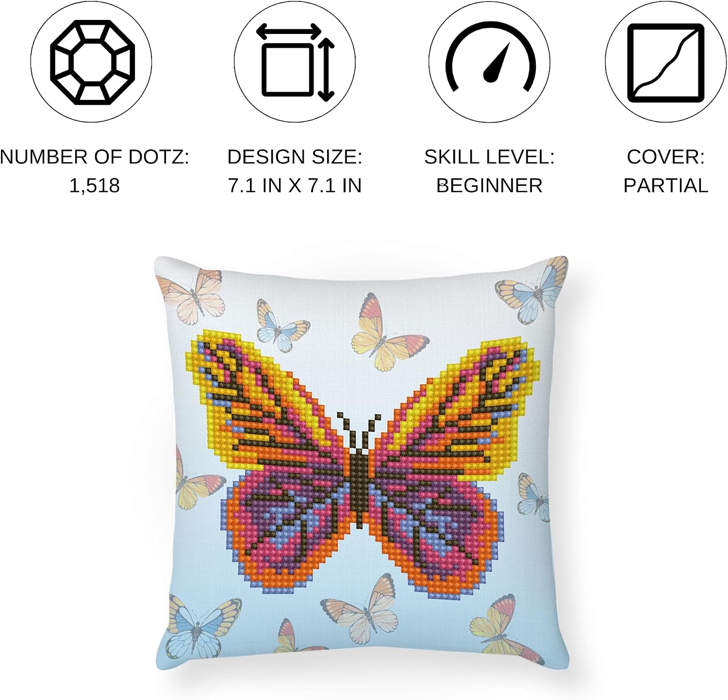 DIAMOND DOTZ Kits - Butta Flutta Mini Pillow, Partial Drill, Round Dotz, Diamond Painting Kits, Diamond Art Kits for Adults, Diamond-Painting, Diamond Art, Kits, 7"x7"
