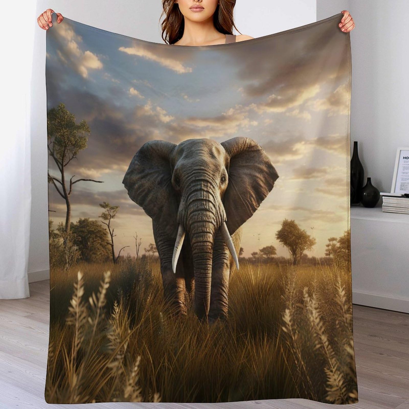 Plaid couverture polaire éléphant chaud et facile à entretenir pour l'hiver