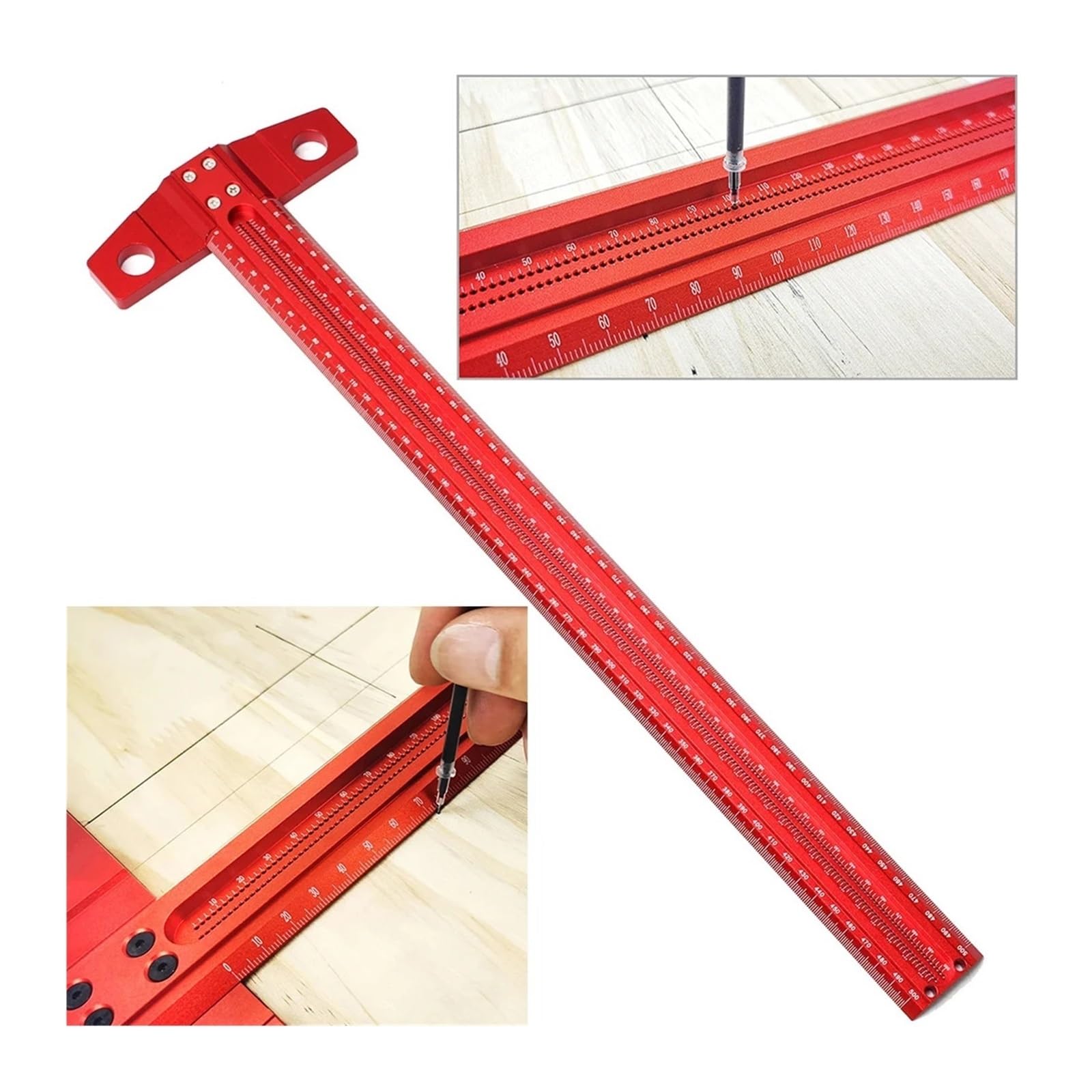 1 szt. 300 600 mm precyzyjne znakowanie T-Linijka ze stopu aluminium, do obróbki drewna, przekreślona linijka do wycinania otworów (400 mm)