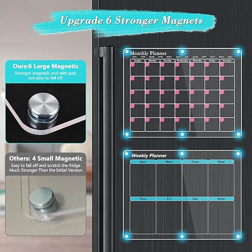 Miniatura 2 de Calendario magnético para refrigerador, 2 juegos de calendarios de refrigerador con imán, calendario mensual y semanal acrílico de 16 x 12 pulgadas,