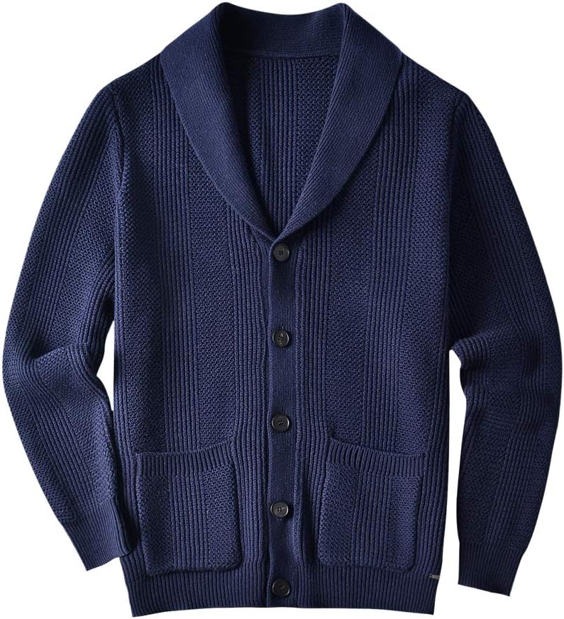 ZHILI Men's 100% Cotton Shawl Collar Cardigan Sweater Button Knitwear