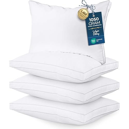 Utopia Bedding Bed Pillows for Sleeping Queen Size (White), Set of 4, Soft & Fluffy Pillow with Down Alternative Filling, Cooling, Hotel Quality, Gusseted Pillow for Back, Stomach or Side Sleepers