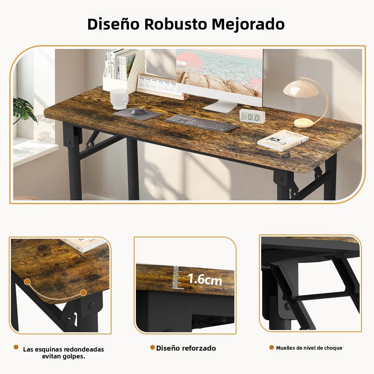 Escritorio de computadora Moderno Mesa de Trabajo sin ensamblaje, Mesa de Estudio Plegable ahorradora de Espacio para Sala de Estudio, Dormitorio, Oficina en casa