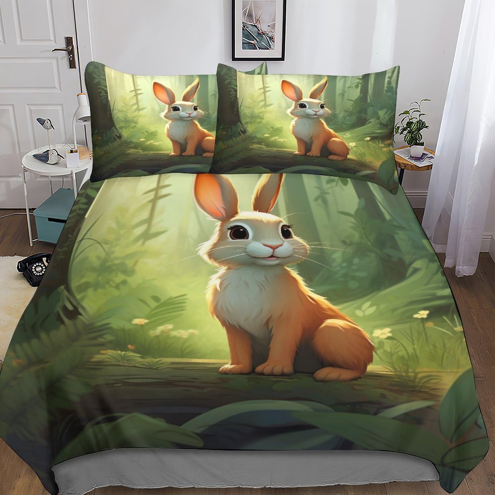 Parure de lit lapin microfibre imprimée avec zip double pour adulte