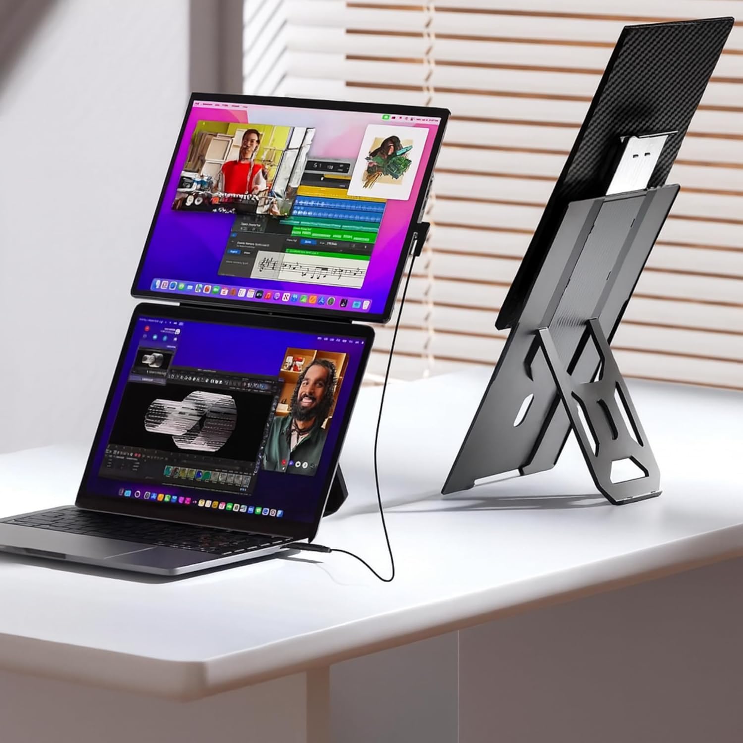 TUTT 16" Laptop Screen Extender with Stand 16:10 Ratio USB-C/HDMI + Speaker | Multiple Position Portable Monitor | Reverse Charging Plug-Play for Mac/OS/Wins/Chrome/Dex N2
