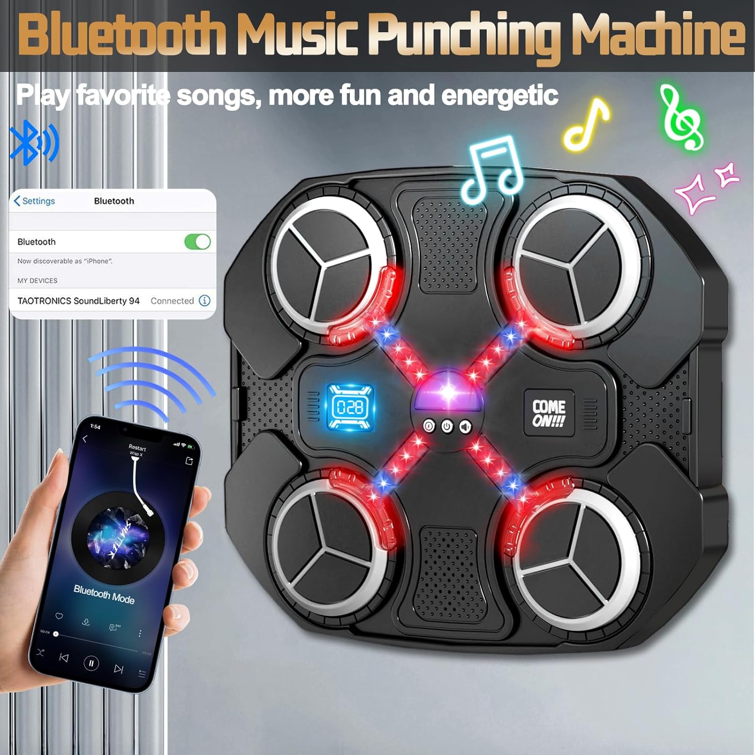 Music Boxing Machine for Kids, Wall Mounted Bluetooth Smart Punching Pad Kids Boxing Training Workout Equipment with Boxing Glove, Birthday Gifts Sport Toys for Boys Girls 5 6 7 8 9 10 11 12 Year Old - Image 2