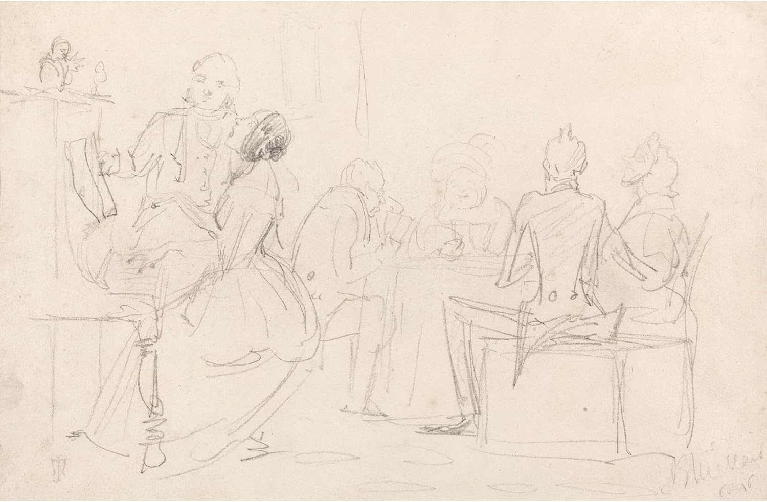 ArtDirect An Evening Party (1846) Unframed Art Print Giclee Poster by Sir John Everett Millais - Ready for Framing with Customization Sizes 10x7, 14x9, 20x13, 36x23, 48x31 and 60x39 inches (71873dr)