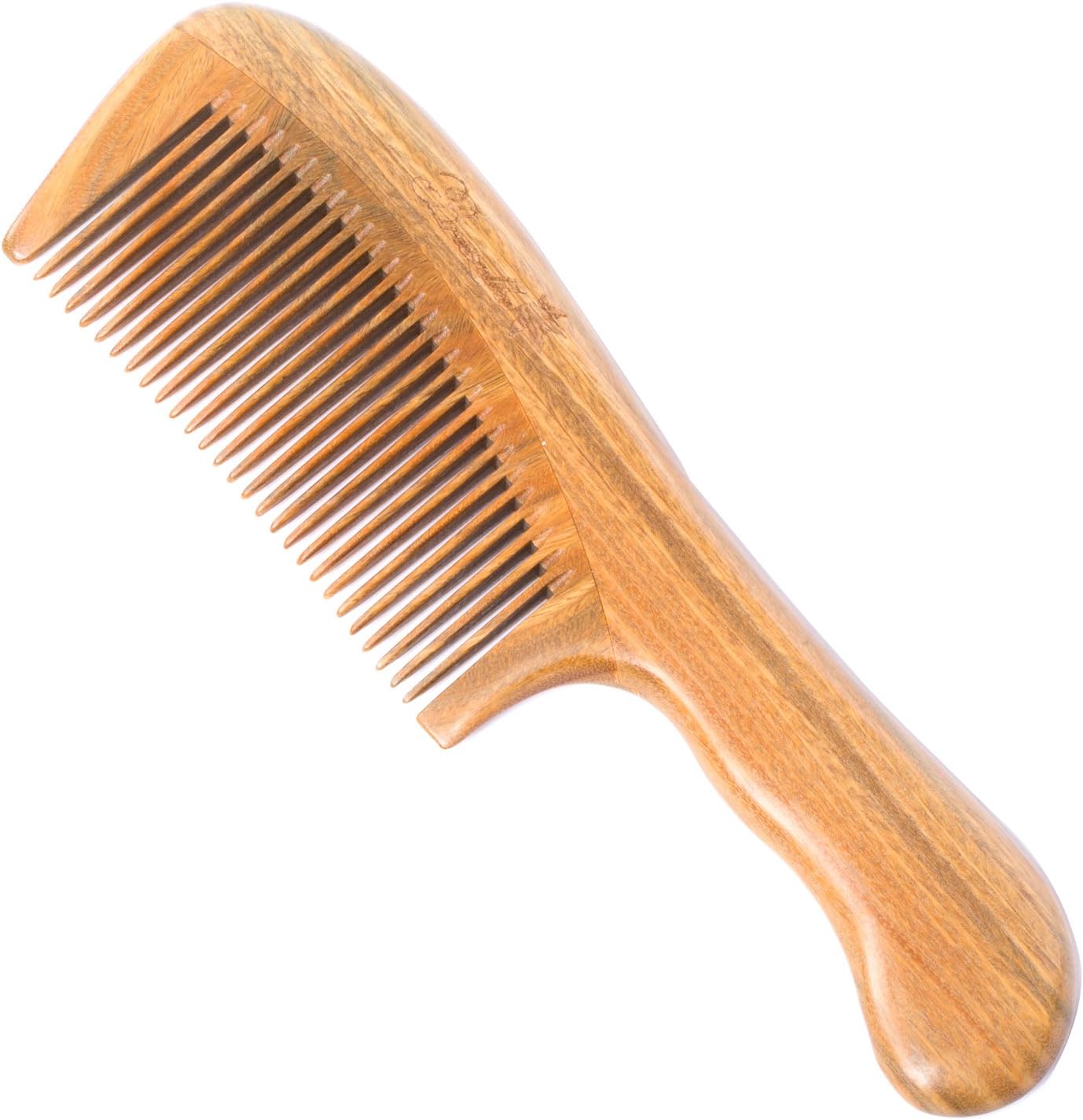 Breezelike Green Sandalwood Comb - No Static Fine Tooth Wood Comb - Natural Wooden Hair Comb for Detangling