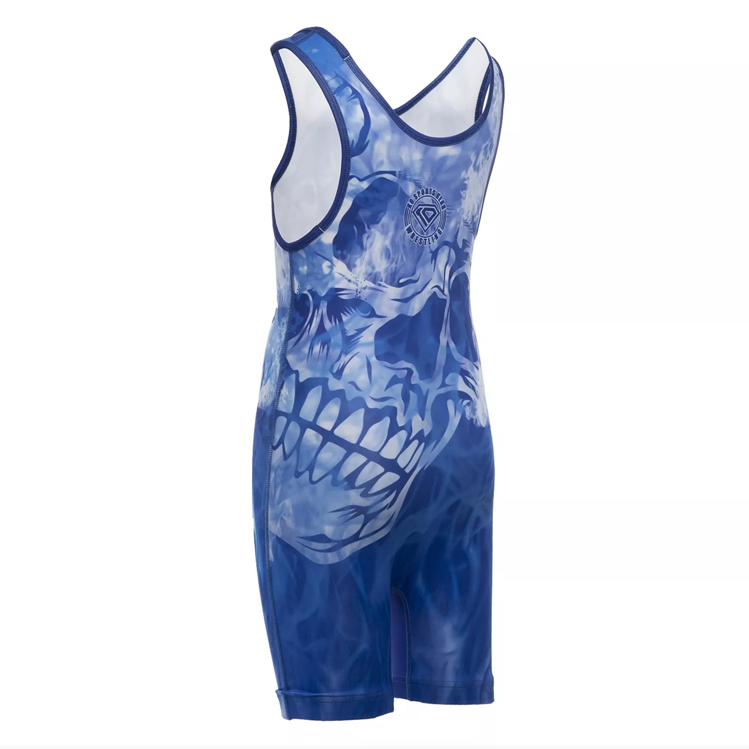 KO Sports Gear Wrestling Singlet Flaming Blue Skull