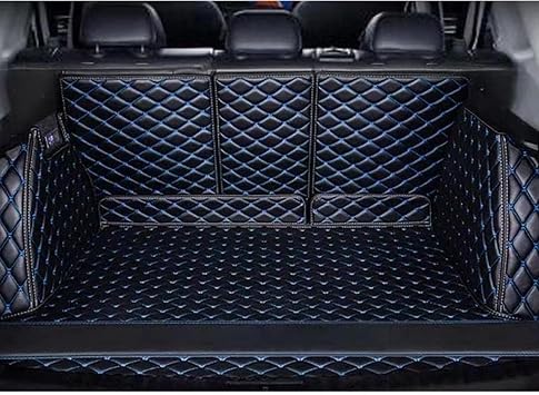 Car Boot Liners Mats Leather for MG ZS 2017-2022 2023 2024 2025, Full Coverage Rear Trunk Cargo Carpets, Anti-Slip Waterproof Scratch Protector Cover Accessories, D/Black-Blue