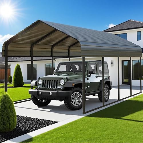 Metal 10x20 Ft Carport Canopy Heavy Duty RV Carports Kits for Garage,Aluminum Car Ports with Steel Shelter Frame Cover for 1 Car or Boats