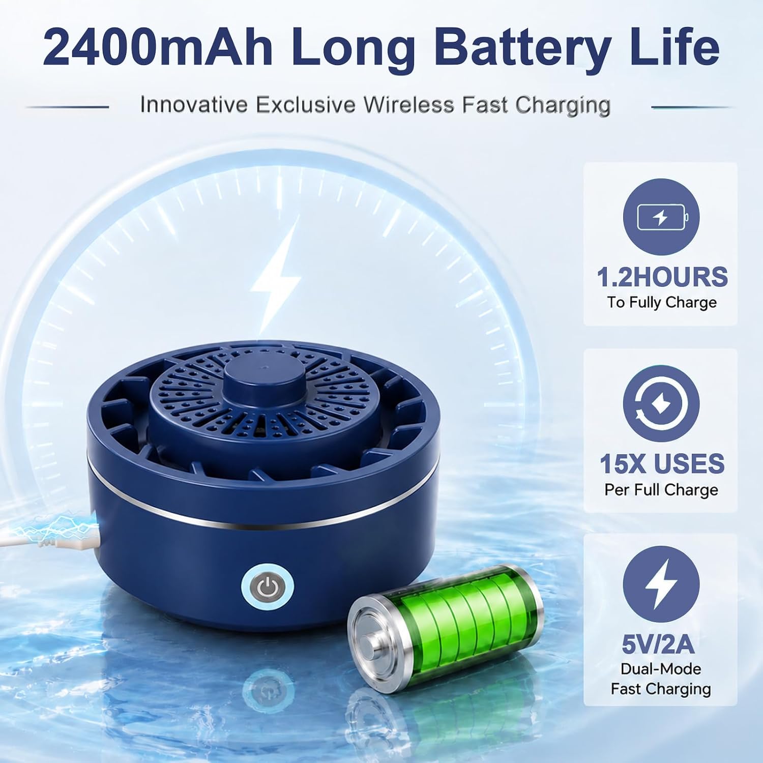 AZ GOGO Produce Cleaner Device, Fruit and Vegetable Wash Machine, Automatic Fruit Washer, 2026 New Ti Electrolysis IPX7 Waterproof Wireless Automatic Portable Food Purifier (Blue)