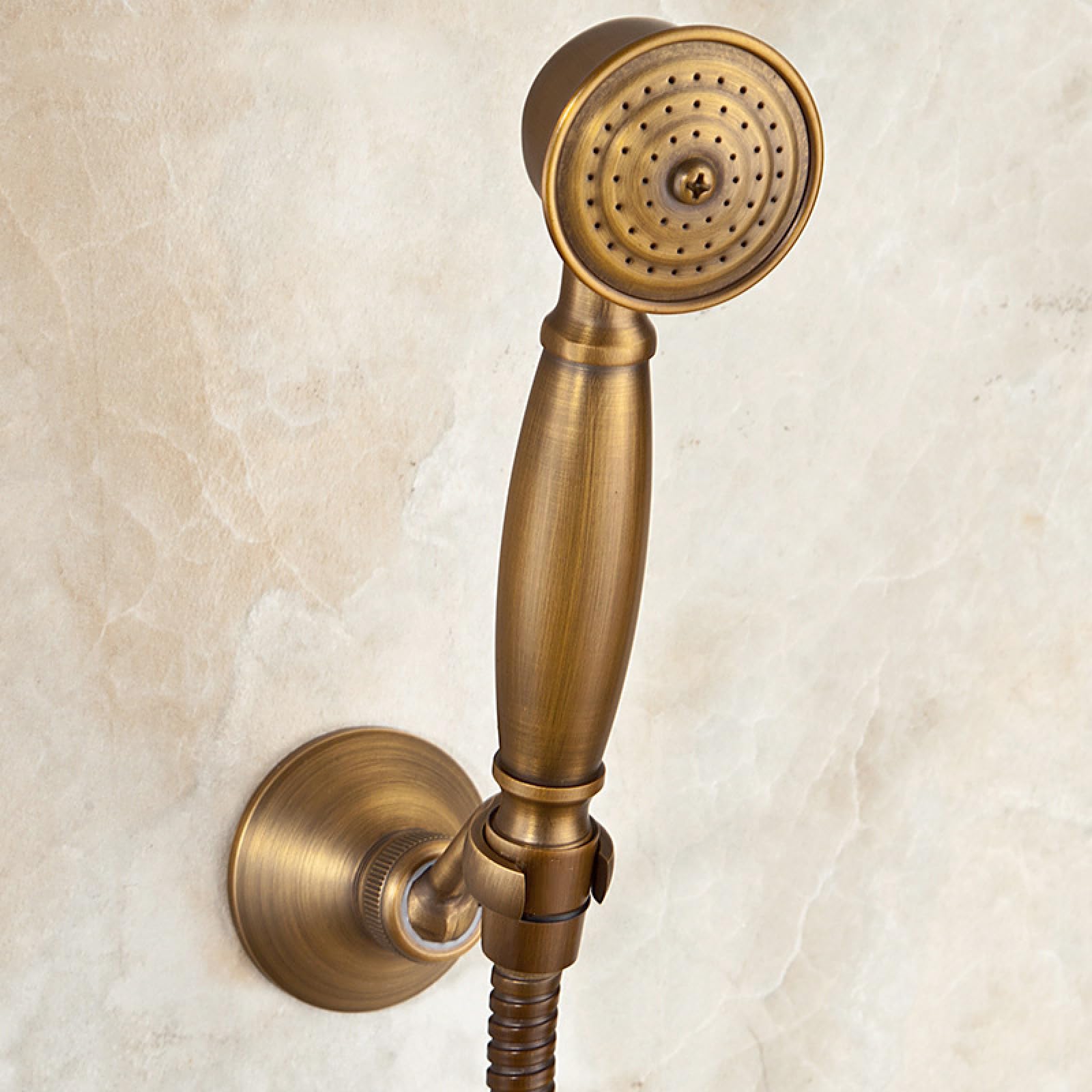 Faucet All-Copper - Asiento de ducha móvil universal para cabezal de ducha de mano, base de cobre, aspersor antiguo + manguera + base, juego de tres piezas