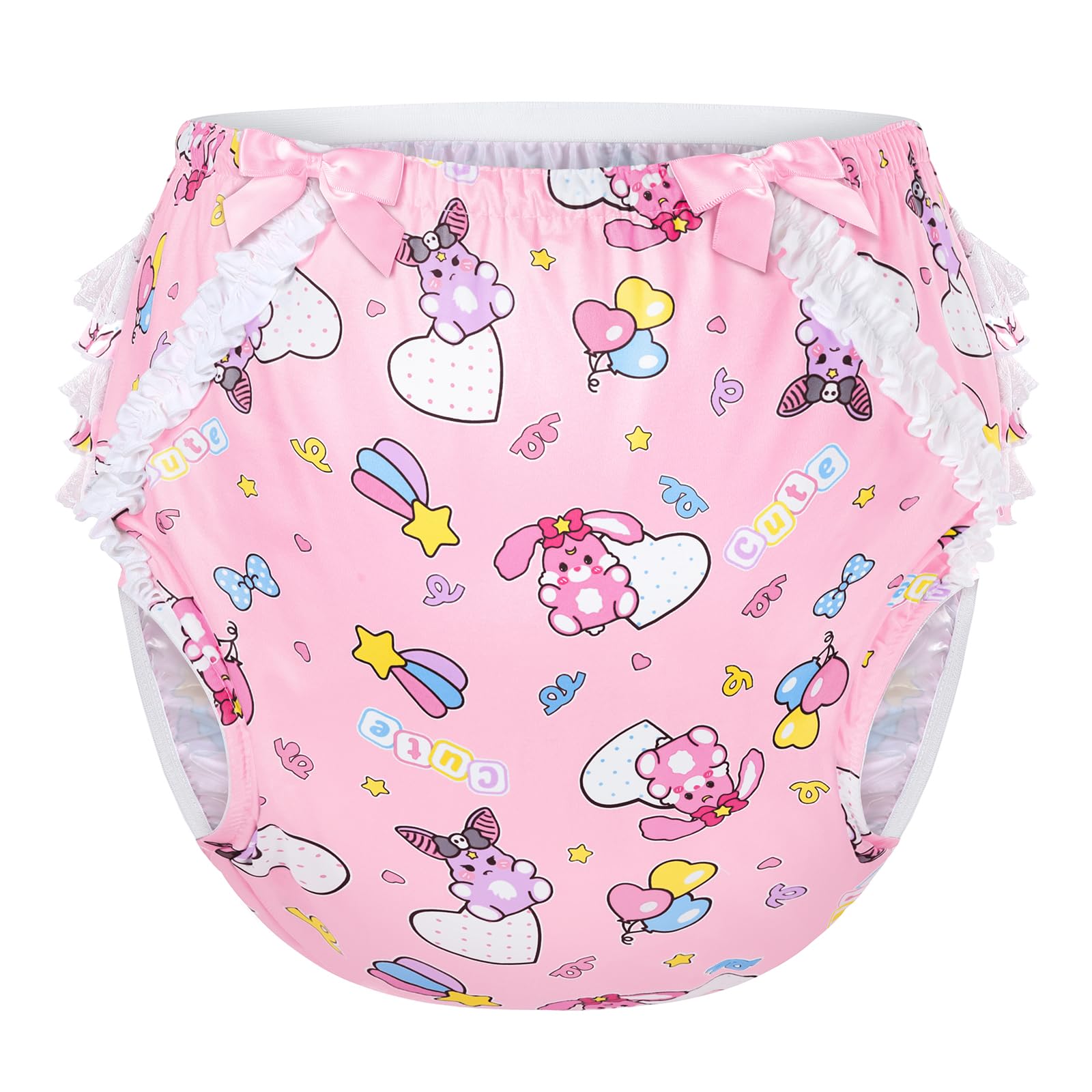 LittleForBig Silky Washable Reusable Waterproof Ruffled Lace Bow Baby Usagi & Bella Pattern Ruffle Adult Diaper Cover M