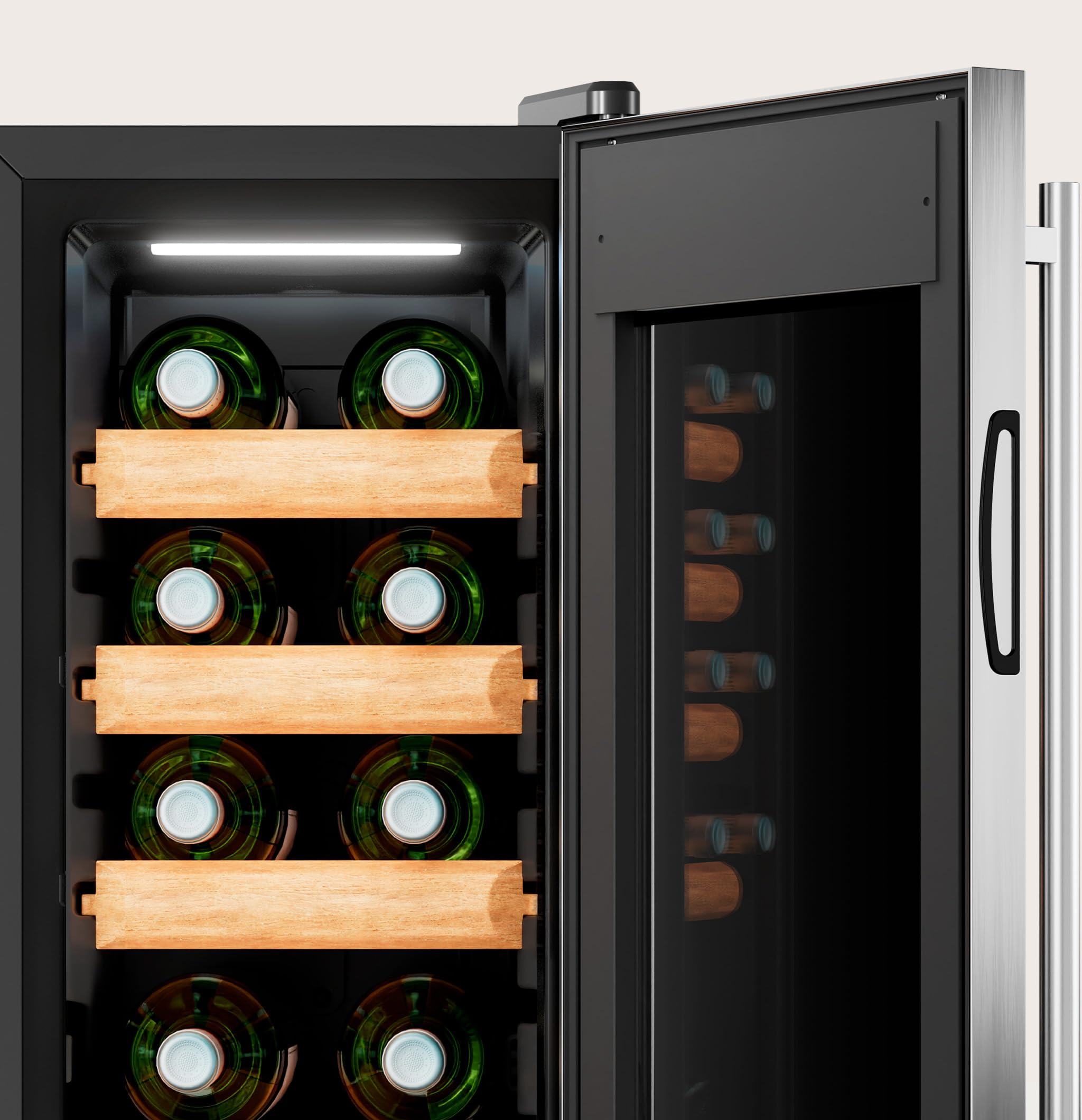 EVVO Vinoteca VT8 Inox – Enfriador de Botellas de Vino 8 Botellas, Vinoteca Pequeña Inox, Nevera para Vinos Silenciosa, Mini Nevera Tipo Minibar y Botellero Vertical — view 6