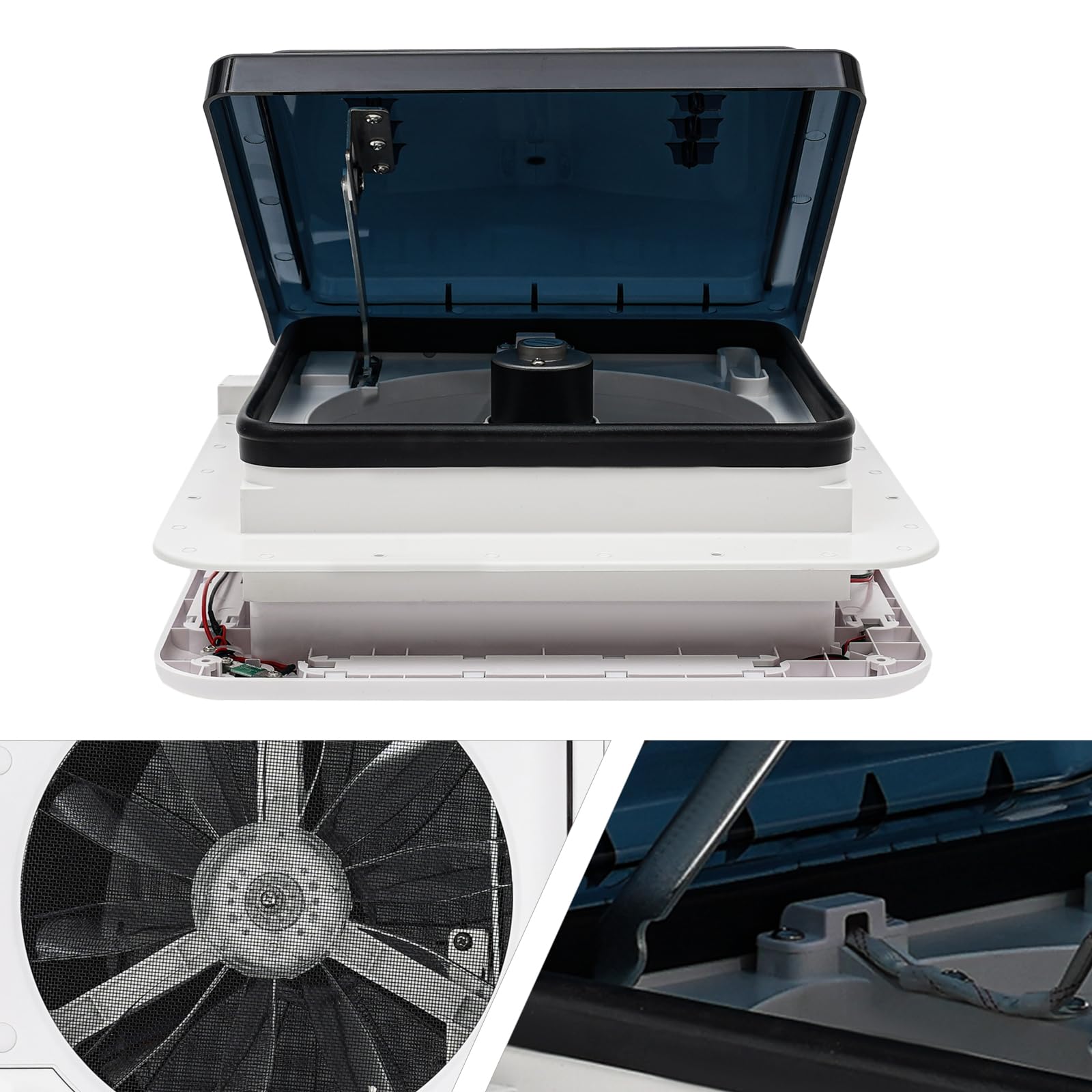 Oblò Camper 36x36 Lucernario per Tetto Ventilatore 12V LED 6 Velocità Motore 5W 20-65dB Kit Camperizzazione Bianco/Nero
