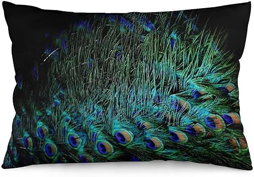 Synthwave Fundas de almohada de plumas de pavo real de 12 x 20 pulgadas, almohadas decorativas para decoración del hogar, almohada estética para