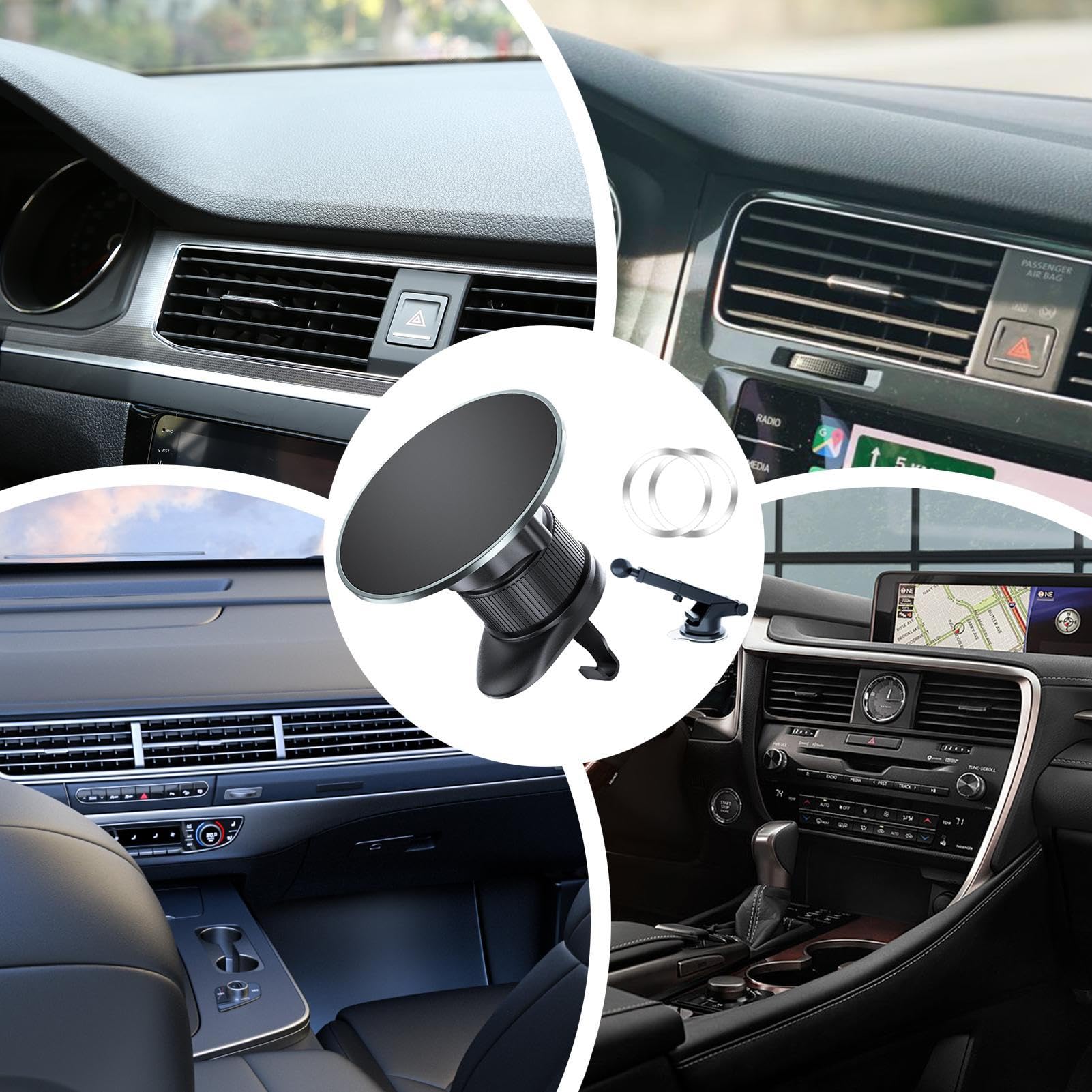 Support Magnétique Pour Téléphone De Voiture - Fixation Sur Grille D'aération, Rotation 360°, Compatible Tous Smartphones