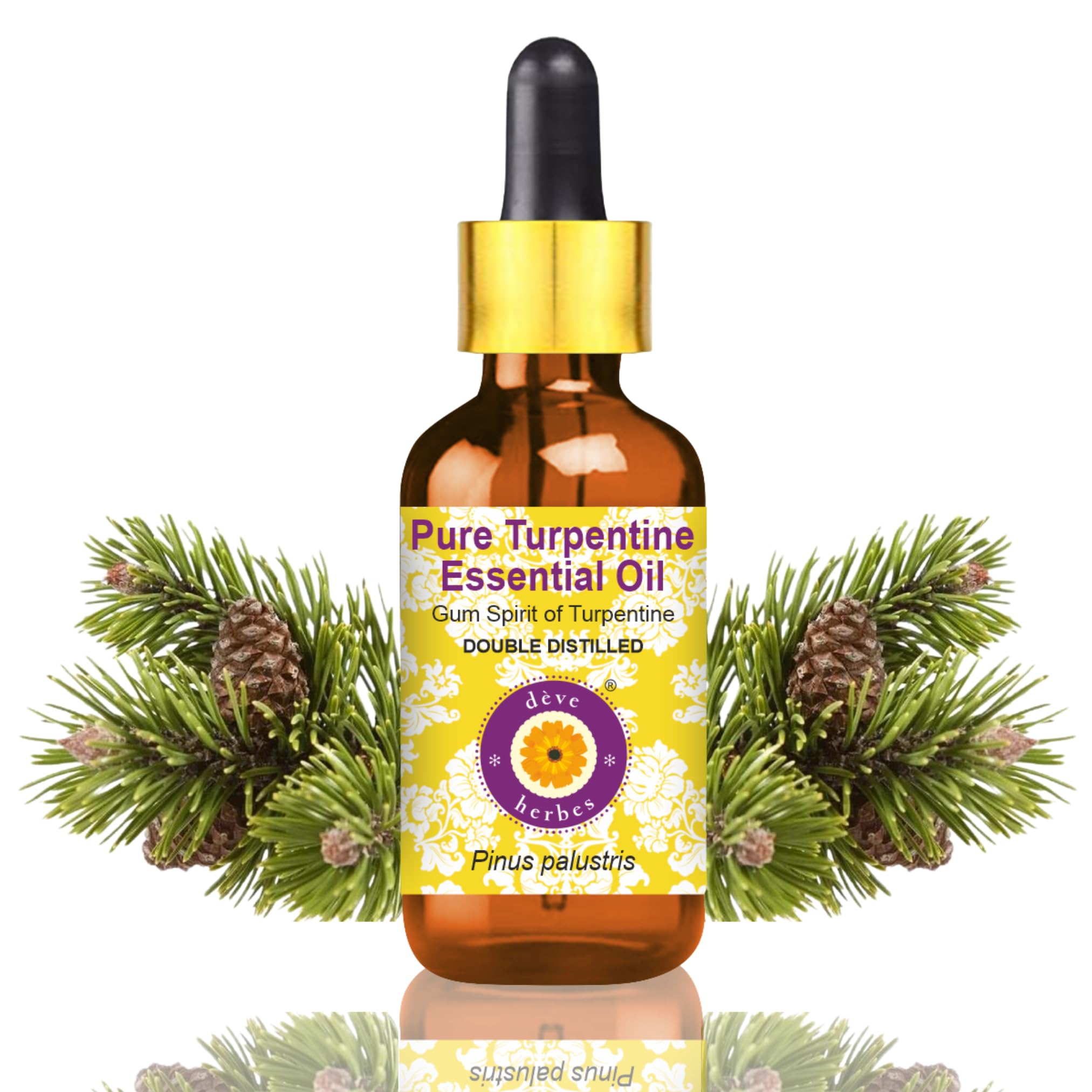 Deve Herbes Turpentine Essential Oil (Pinus palustris)-Gum Spirit of Turpentine with Glass Dropper Pure | Non-Sticky | Non-greasy | Lightweight | Men & Women | All Skin Types | Double Steam Distilled 100ml