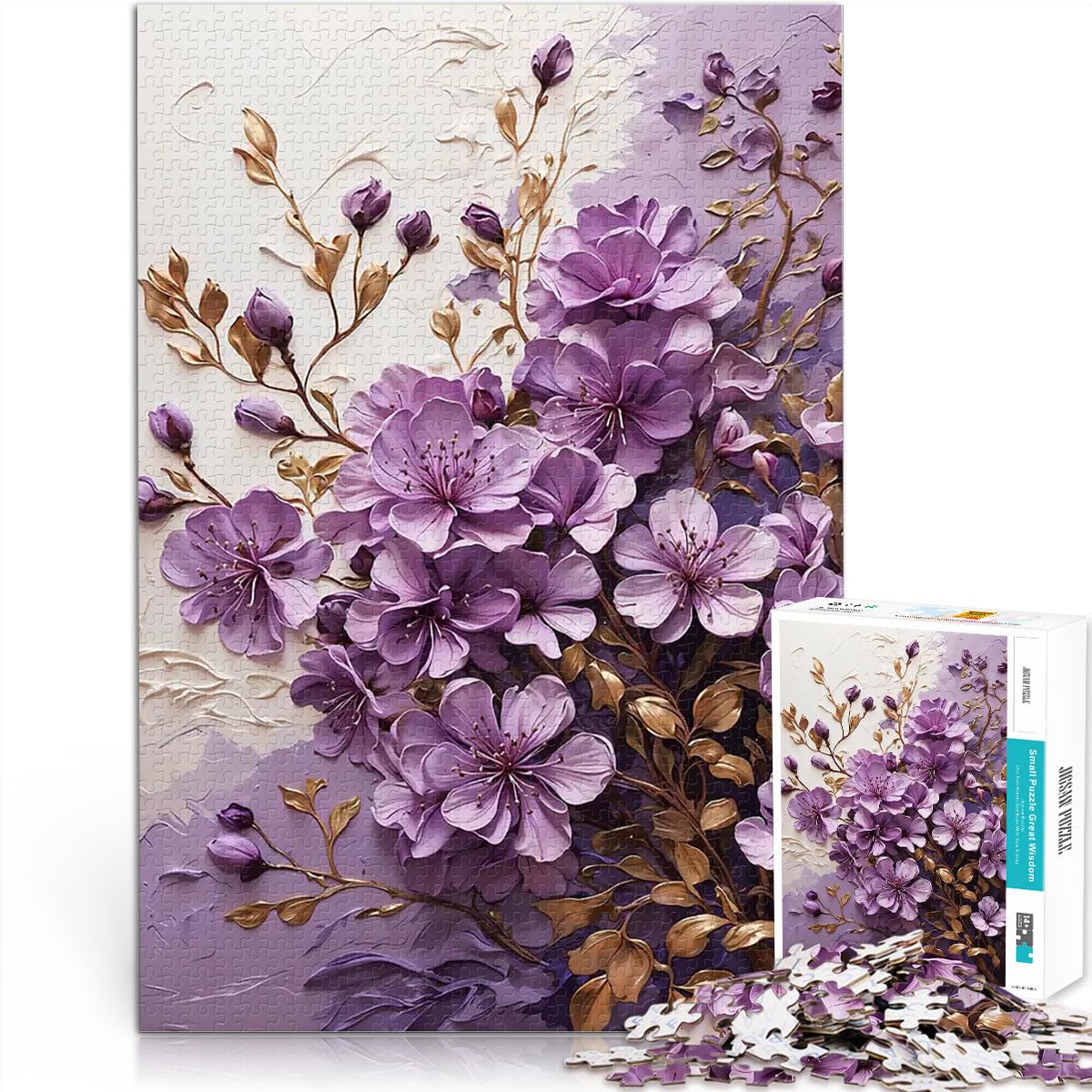Purple Flowers with Gold Leaves2000 Piece Jigsaw Puzzles for teenagers Jigsaw Challenging Game Birthday Gift 70x100cm