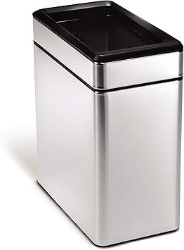 simplehuman Slim Open Can, 10L / 2.6 Gallon Commercial Office Trash Can for Hotel Rooms, Conference Rooms, Reception, Heavy Duty Stainless Steel, ADA-Compliant, Brushed Stainless Steel